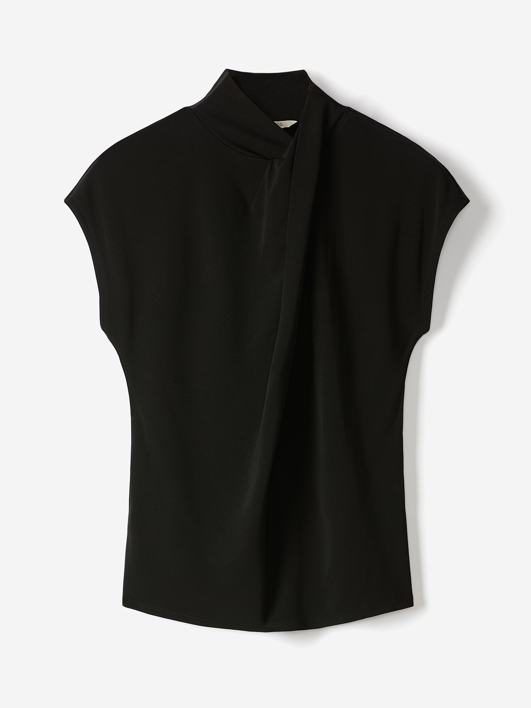 RW&CO Extended-Sleeve Top with Crossover Draped Mock Neckline