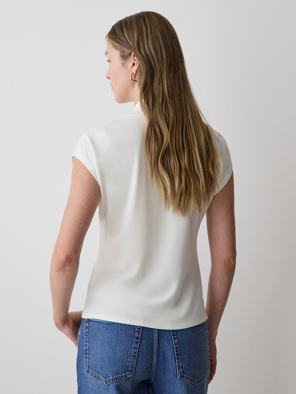 RW&CO Extended-Sleeve Top with Crossover Draped Mock Neckline