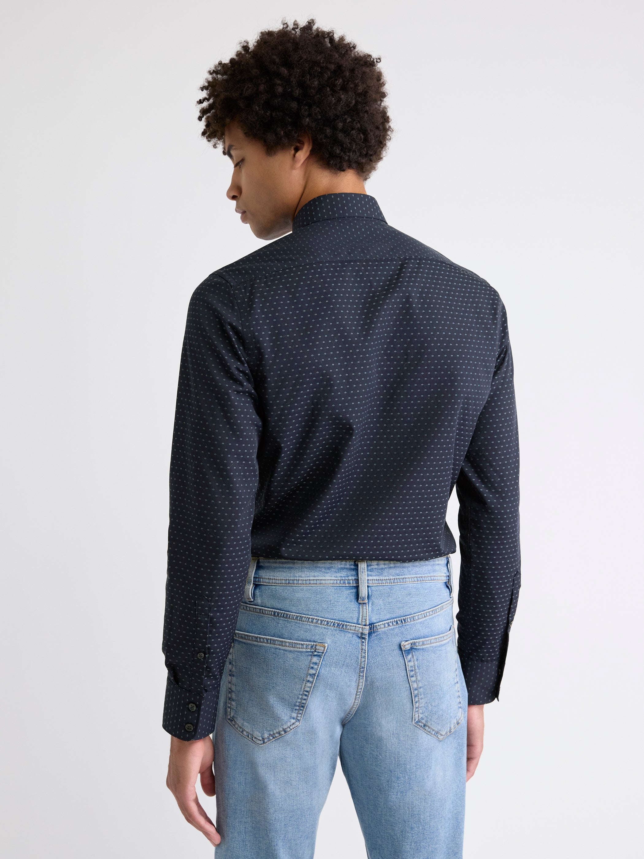 RW&CO Navy Slim Fit Dress Shirt with Geo Pattern