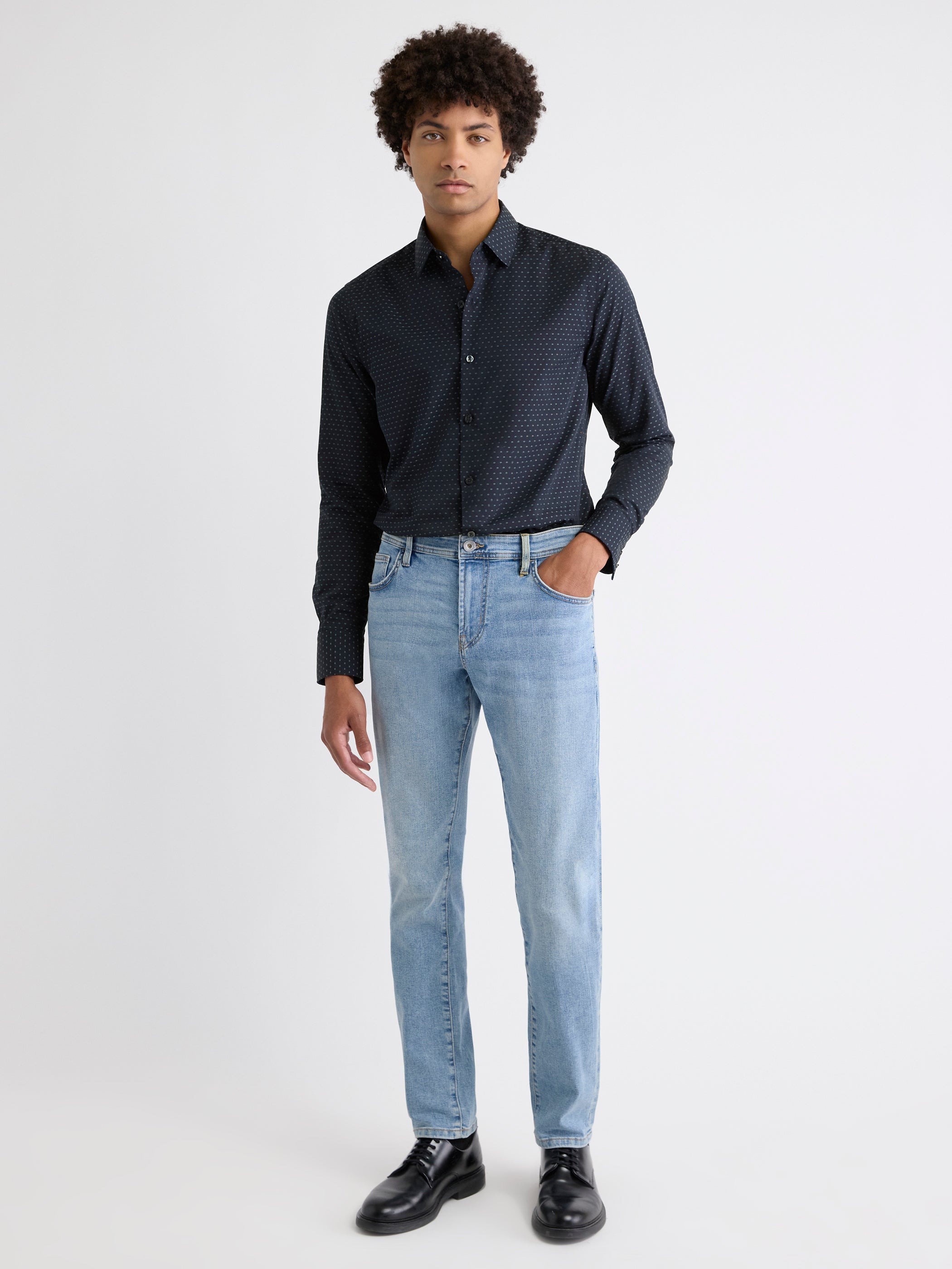 RW&CO Navy Slim Fit Dress Shirt with Geo Pattern