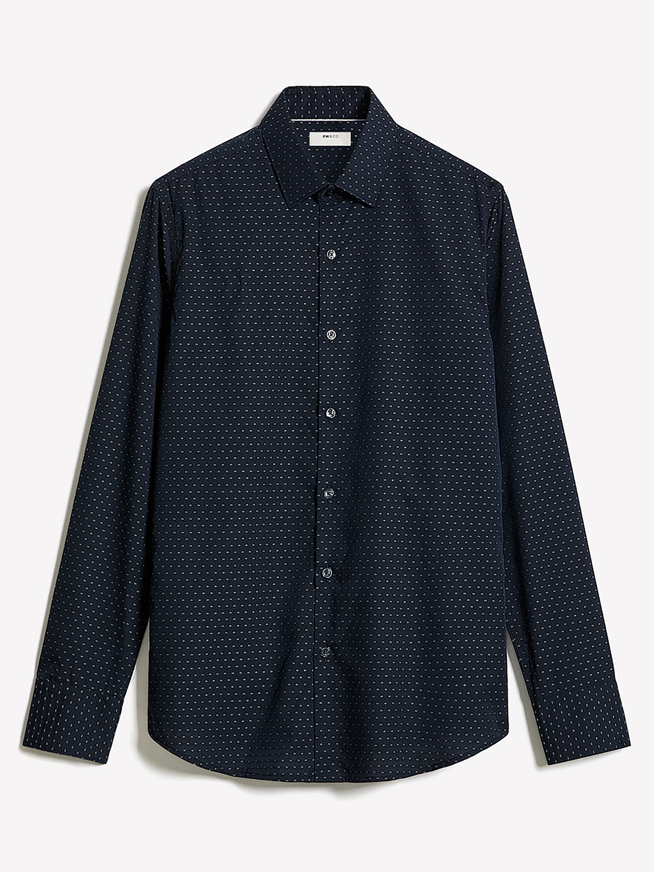 RW&CO Navy Slim Fit Dress Shirt with Geo Pattern