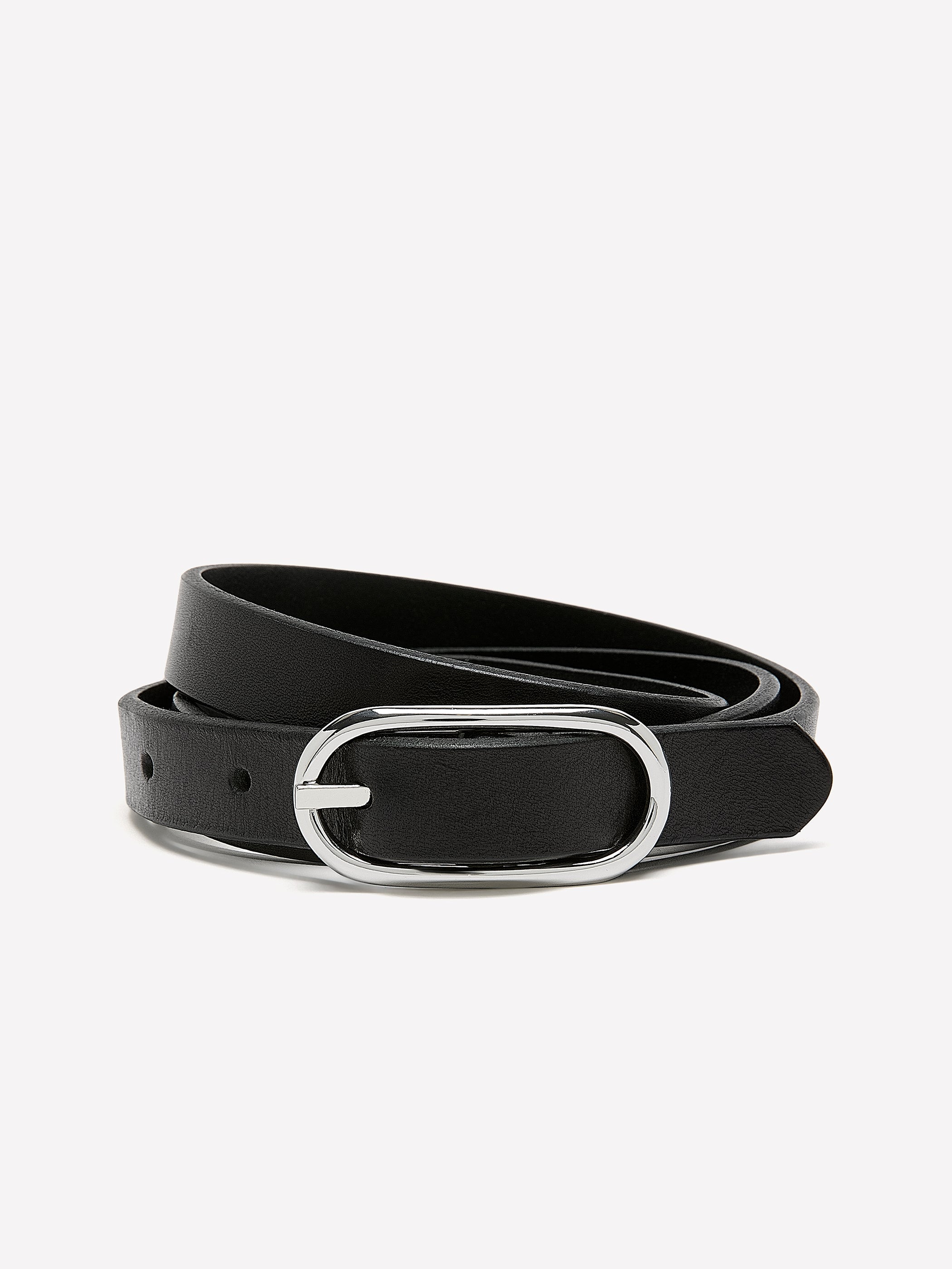 RW&CO Thin Leather Belt with Oval Buckle