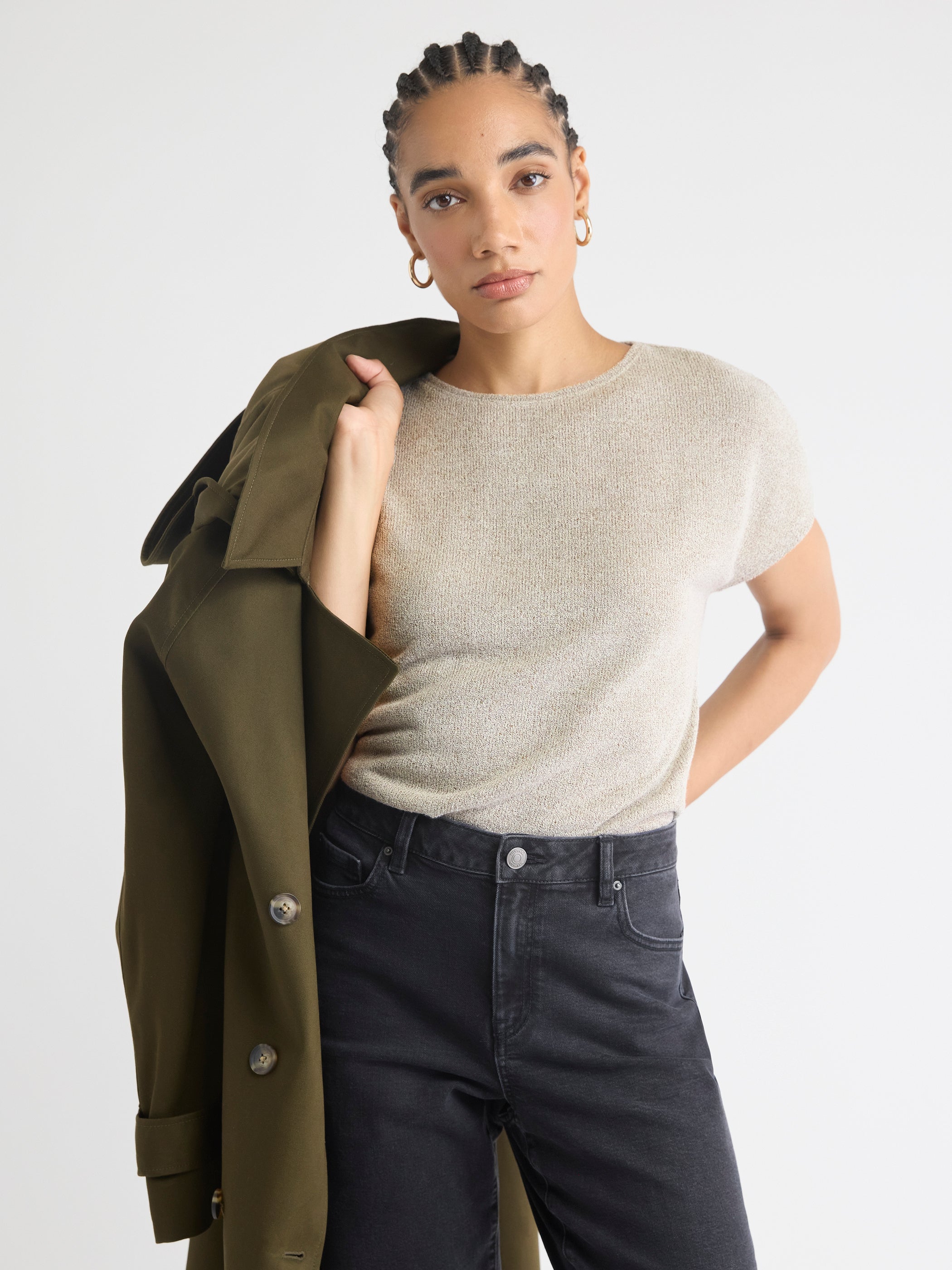 RW&CO Crew-Neck Extended-Sleeve Bouclé Top