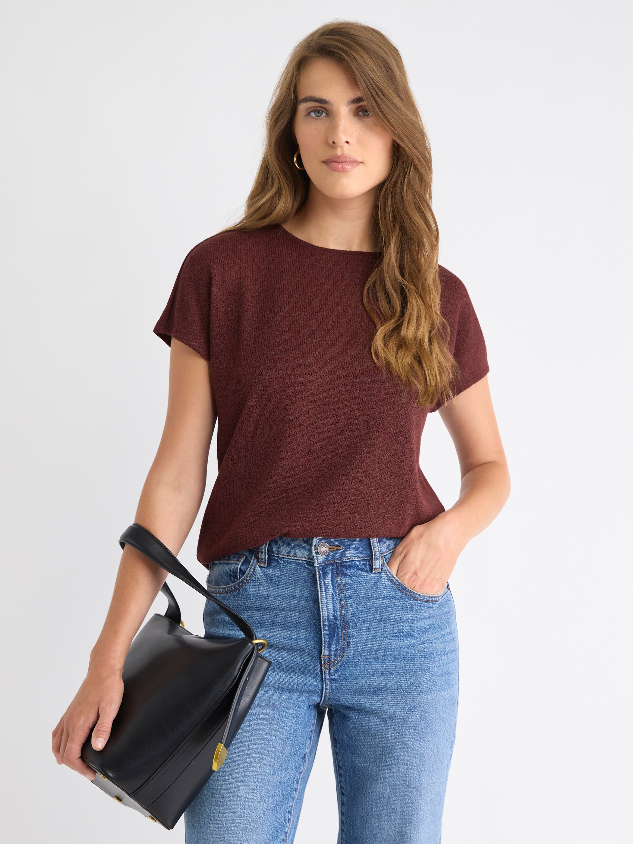 RW&CO Crew-Neck Extended-Sleeve Bouclé Top