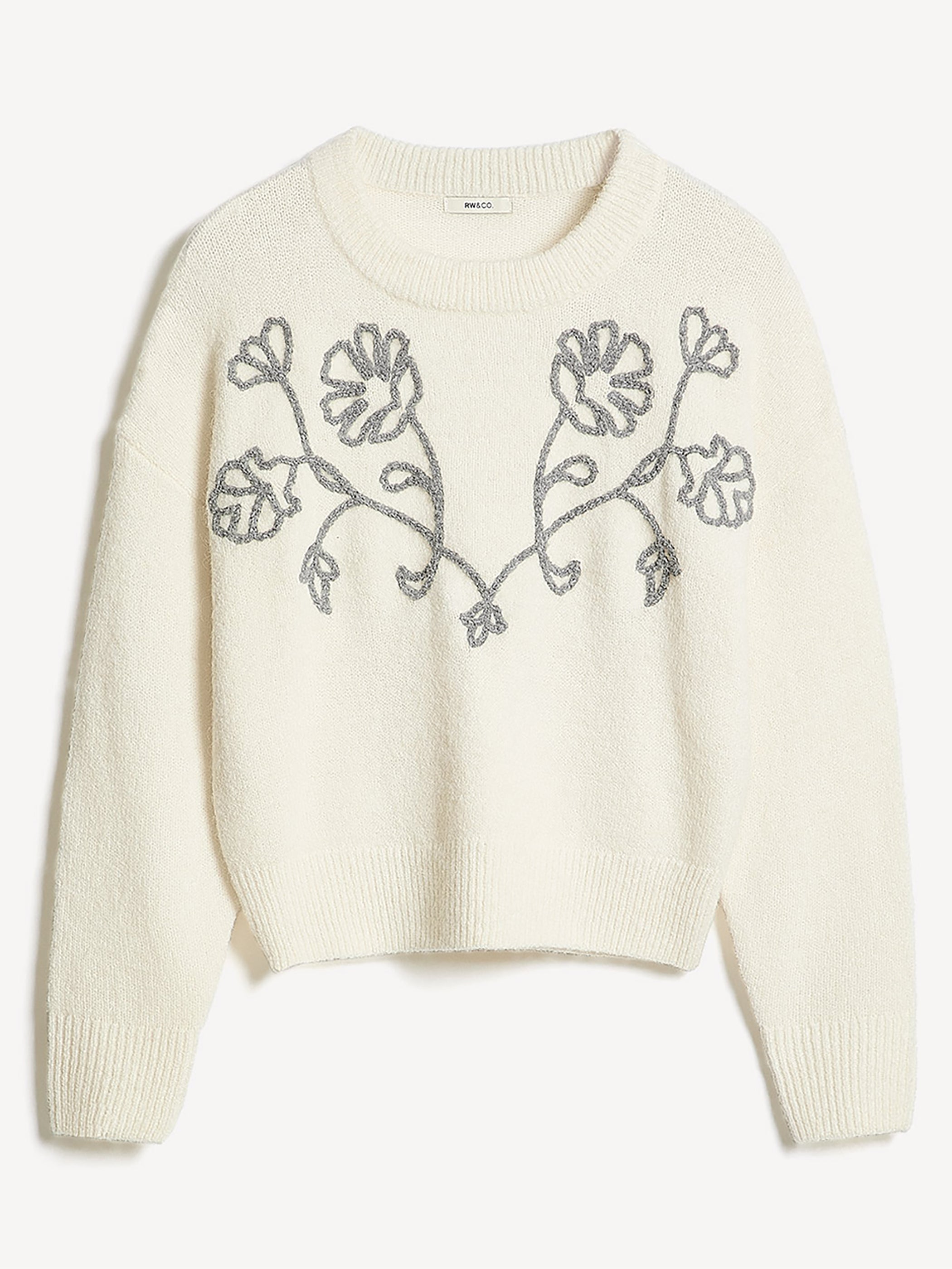 RW&CO Long-Sleeve Crew-Neck Sweater with Flower Appliqués