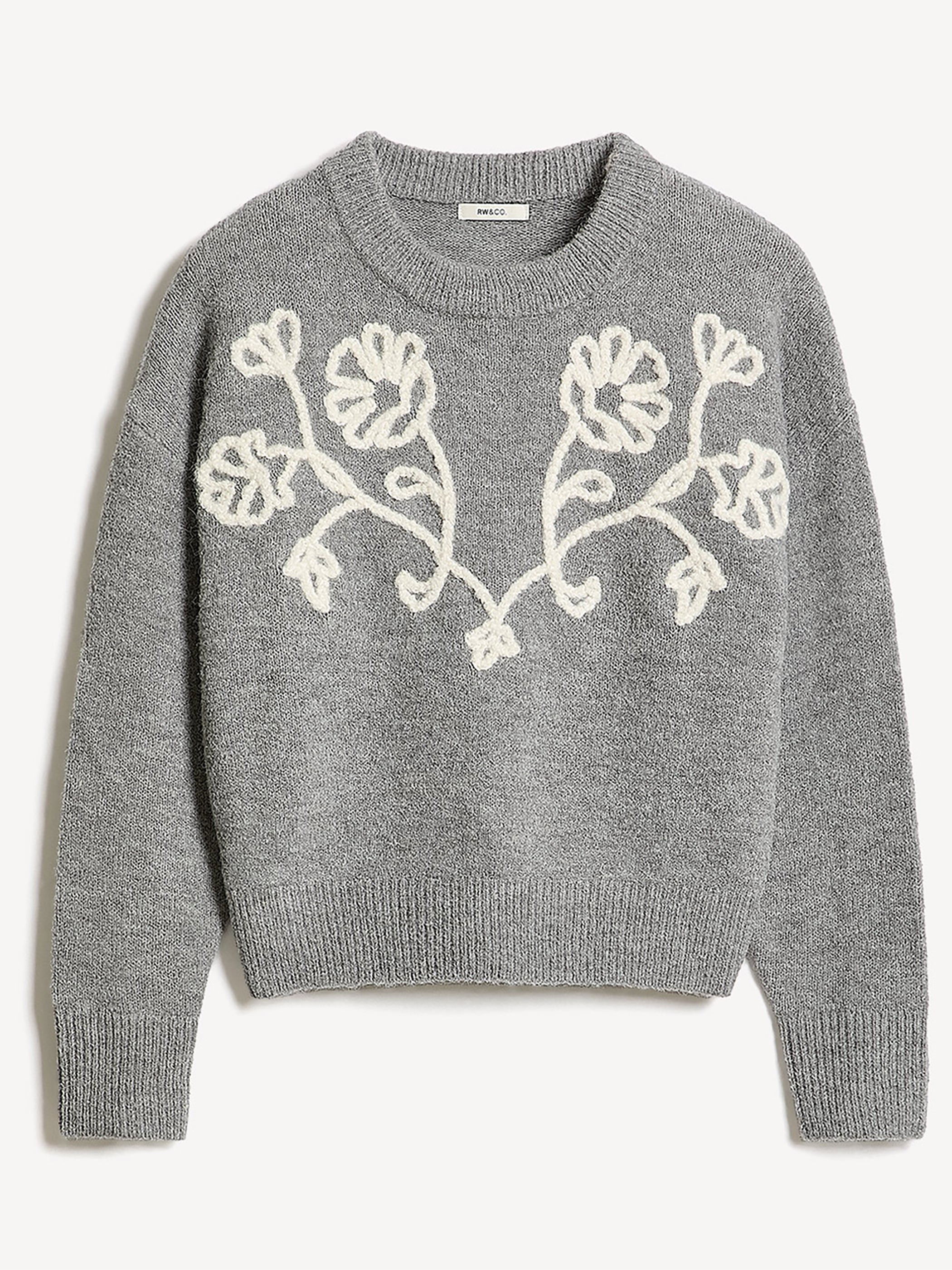 RW&CO Long-Sleeve Crew-Neck Sweater with Flower Appliqués