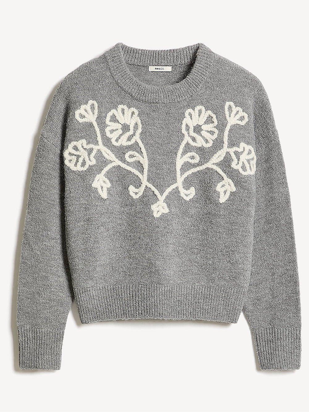 RW&CO Long-Sleeve Crew-Neck Sweater with Flower Appliqués