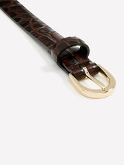 RW&CO Leather Belt with Crocodile-Skin Pattern