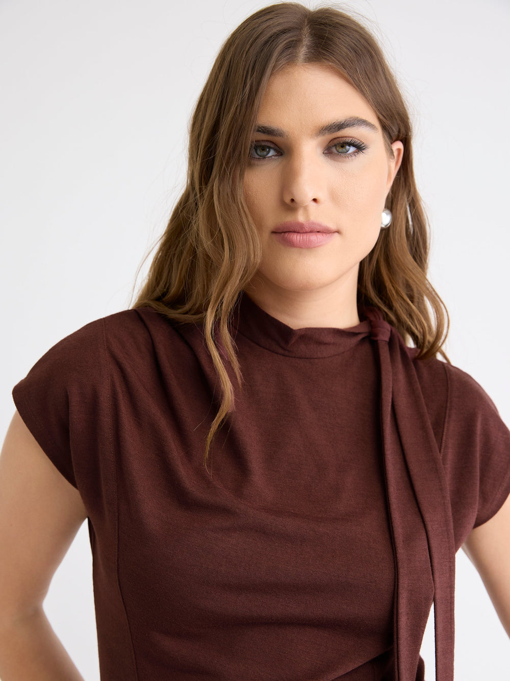 RW&CO Extended-Sleeve Mock-Neck Top with Tie