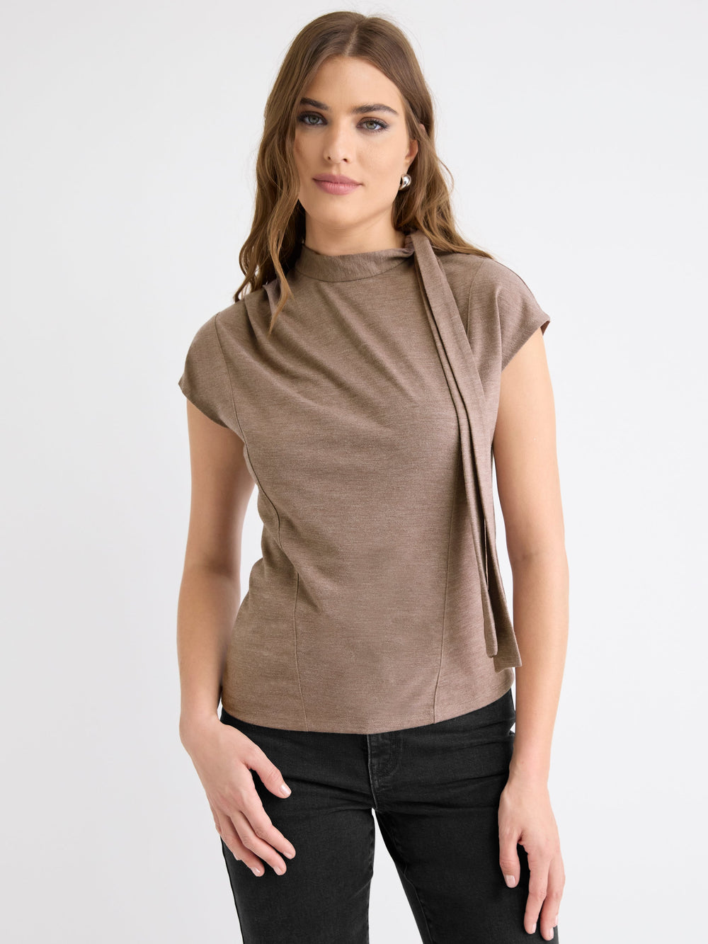 RW&CO Extended-Sleeve Mock-Neck Top with Tie
