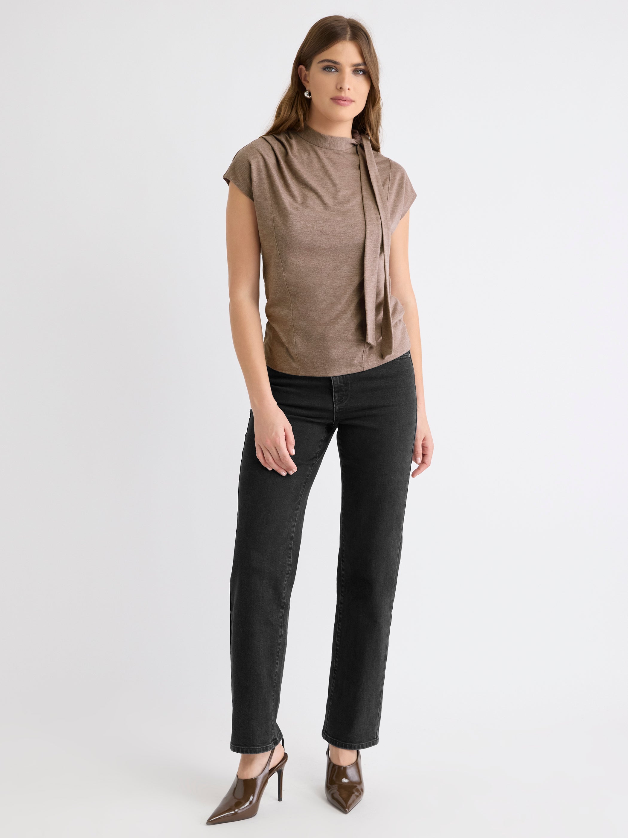 RW&CO Extended-Sleeve Mock-Neck Top with Tie