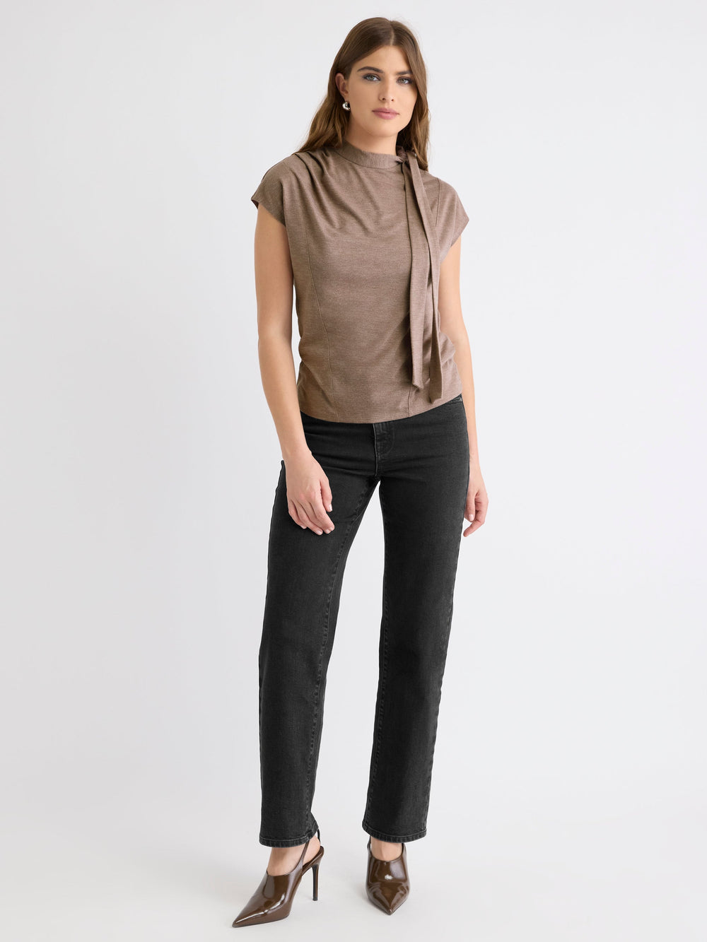 RW&CO Extended-Sleeve Mock-Neck Top with Tie