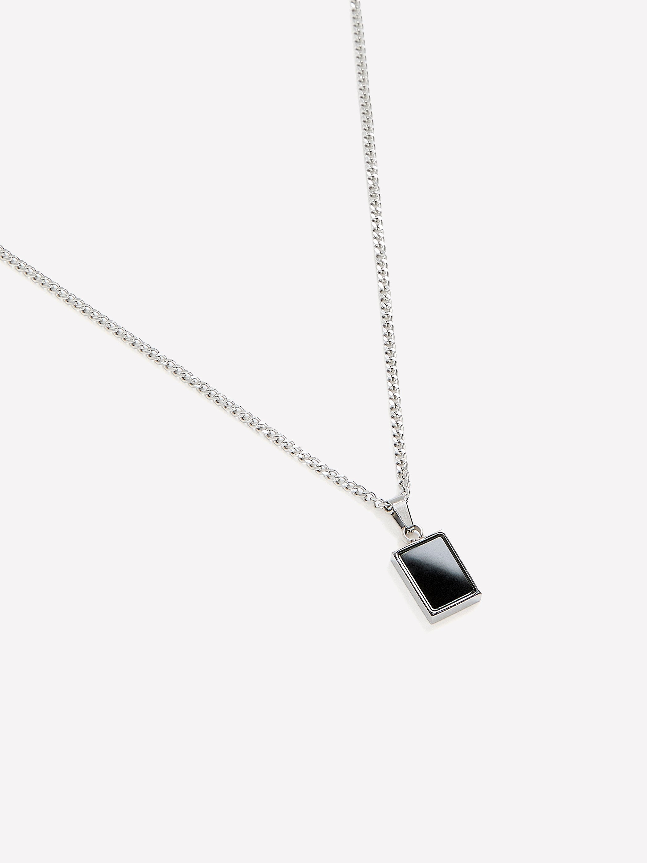 RW&CO Stainless Steel Necklace with Black Stone Pendant