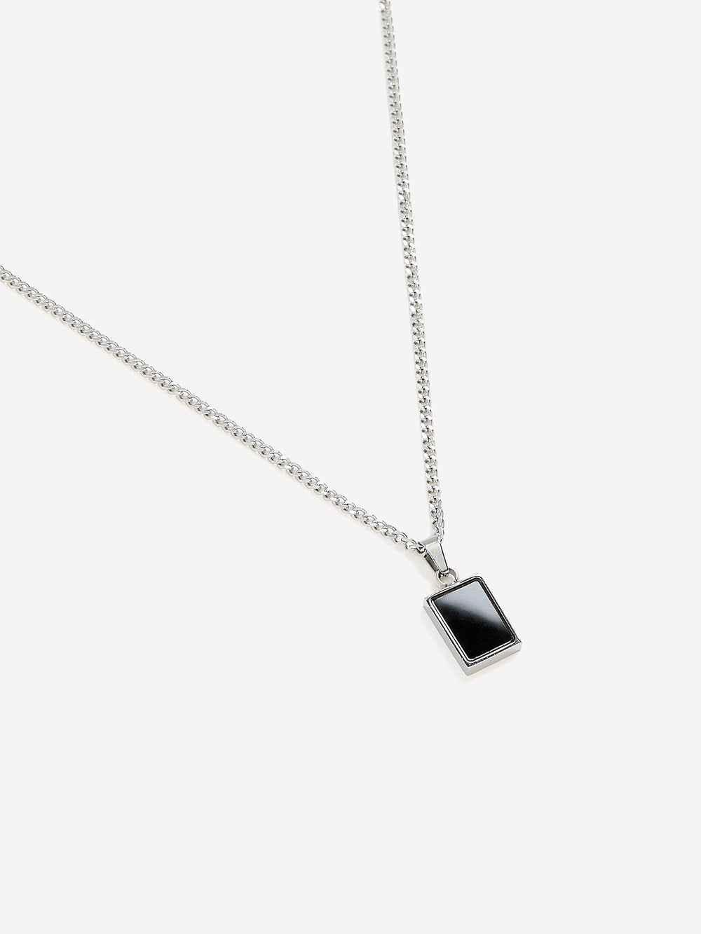 RW&CO Stainless Steel Necklace with Black Stone Pendant