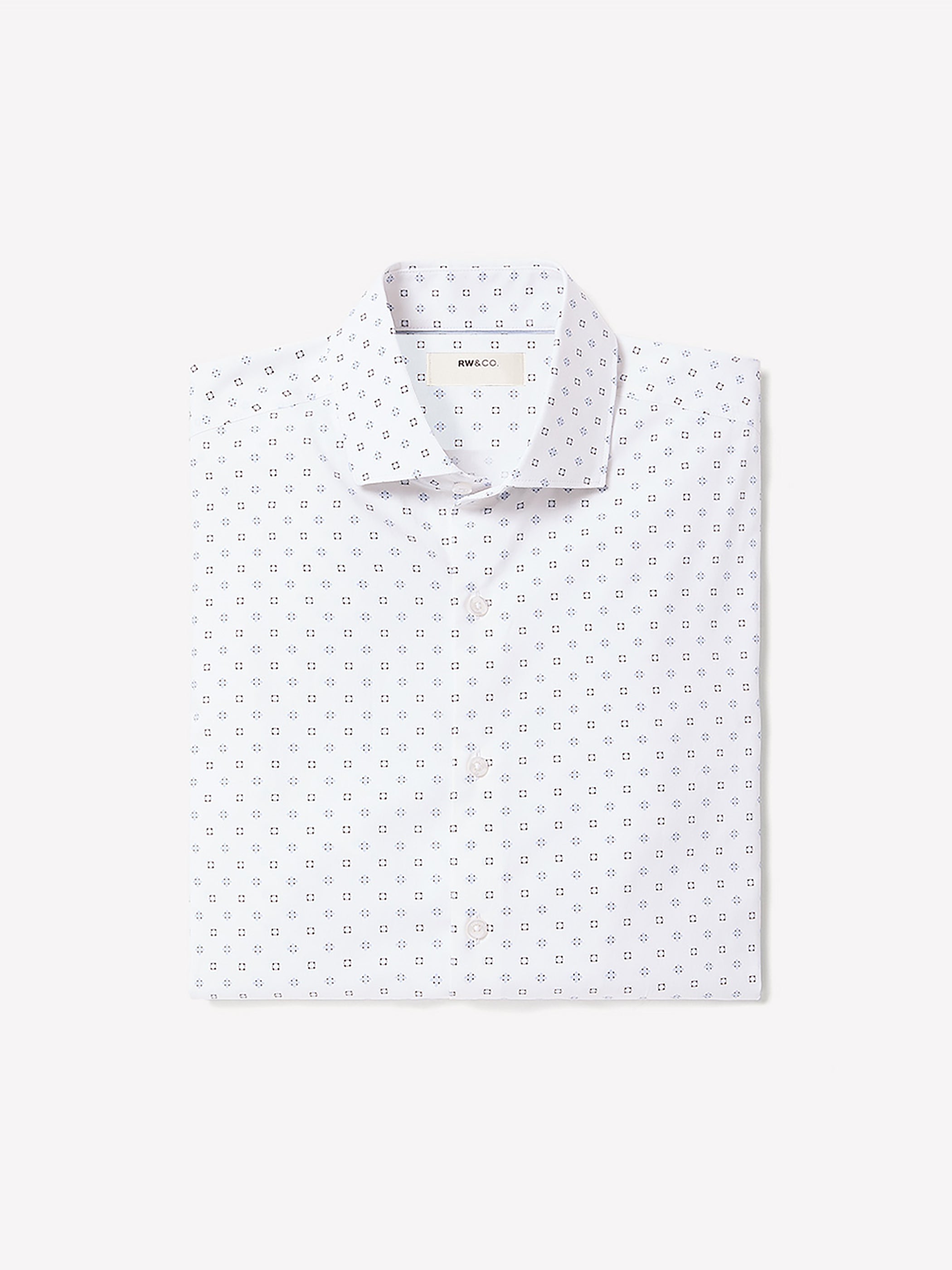 RW&CO White Tailored-Fit Dress Shirt with Geo Pattern