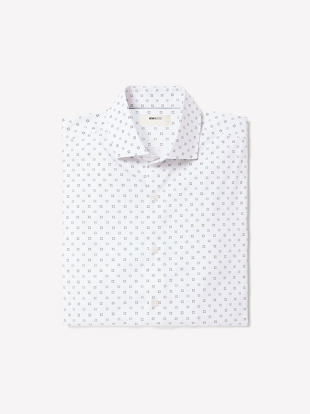 RW&CO White Tailored-Fit Dress Shirt with Geo Pattern