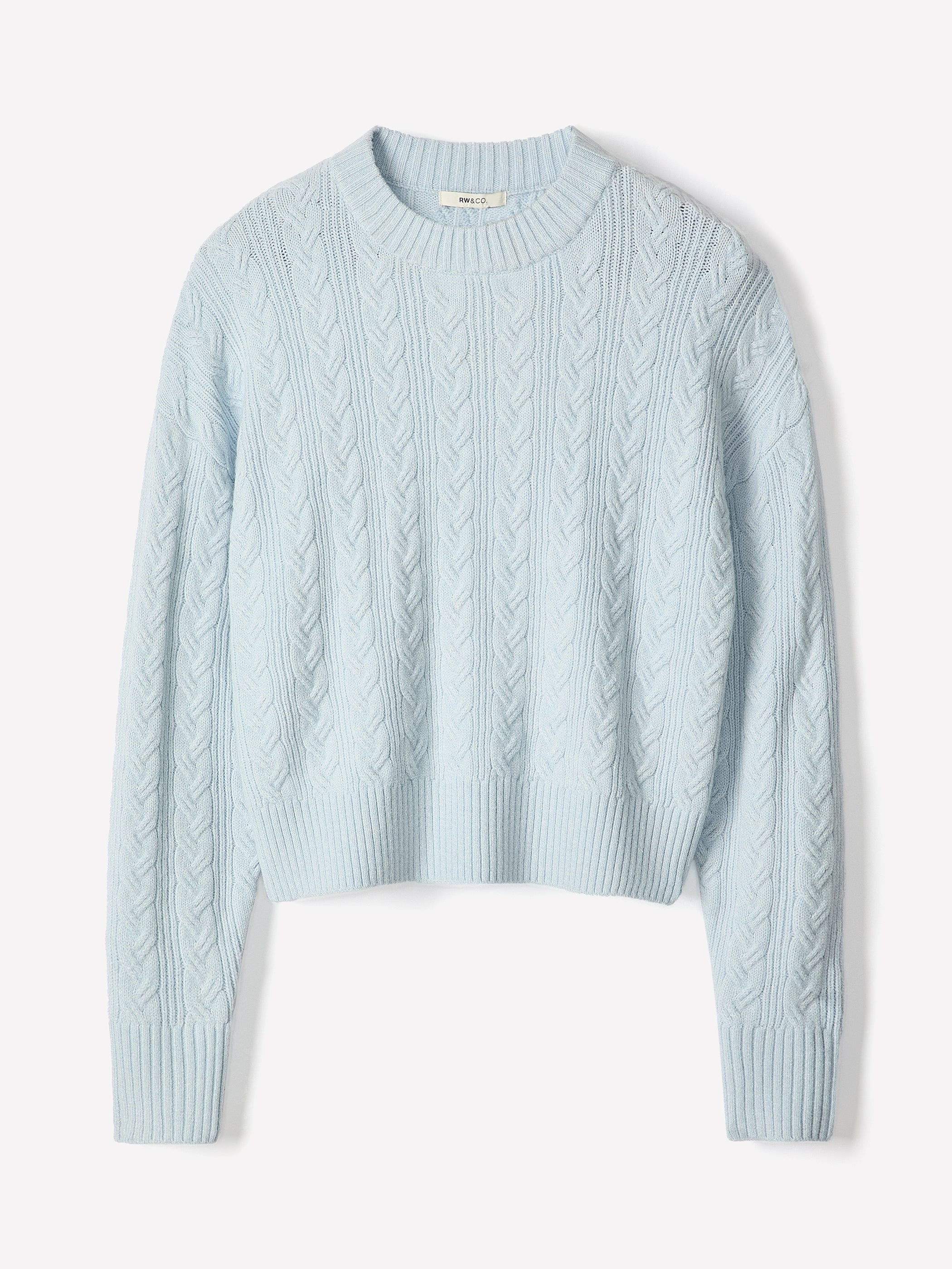 RW&CO Long-Sleeve Crew-Neck Sweater with Cable Stitches