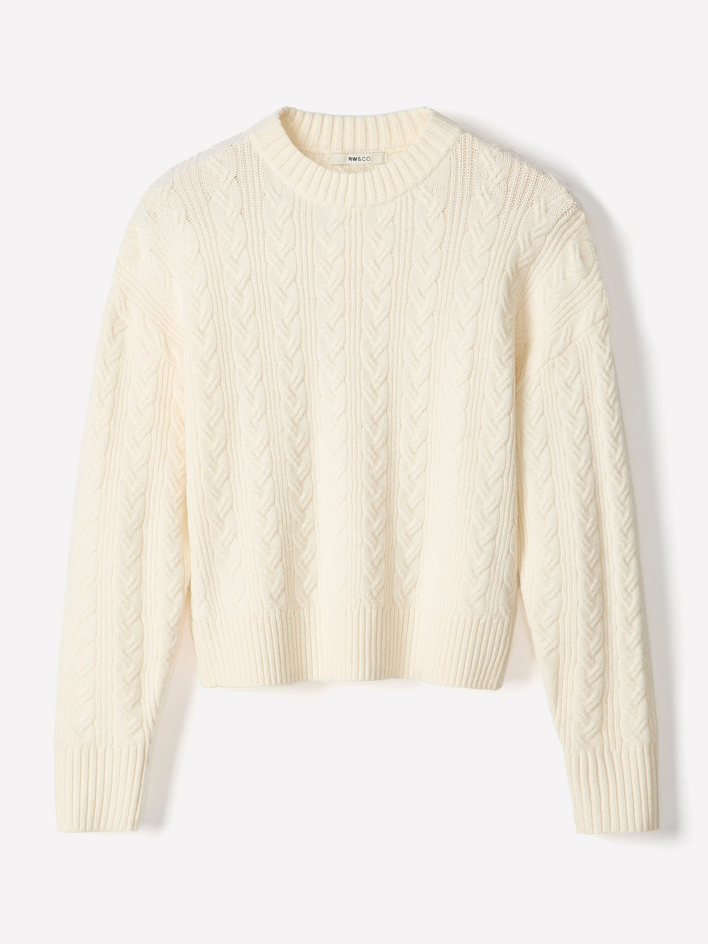 RW&CO Long-Sleeve Crew-Neck Sweater with Cable Stitches