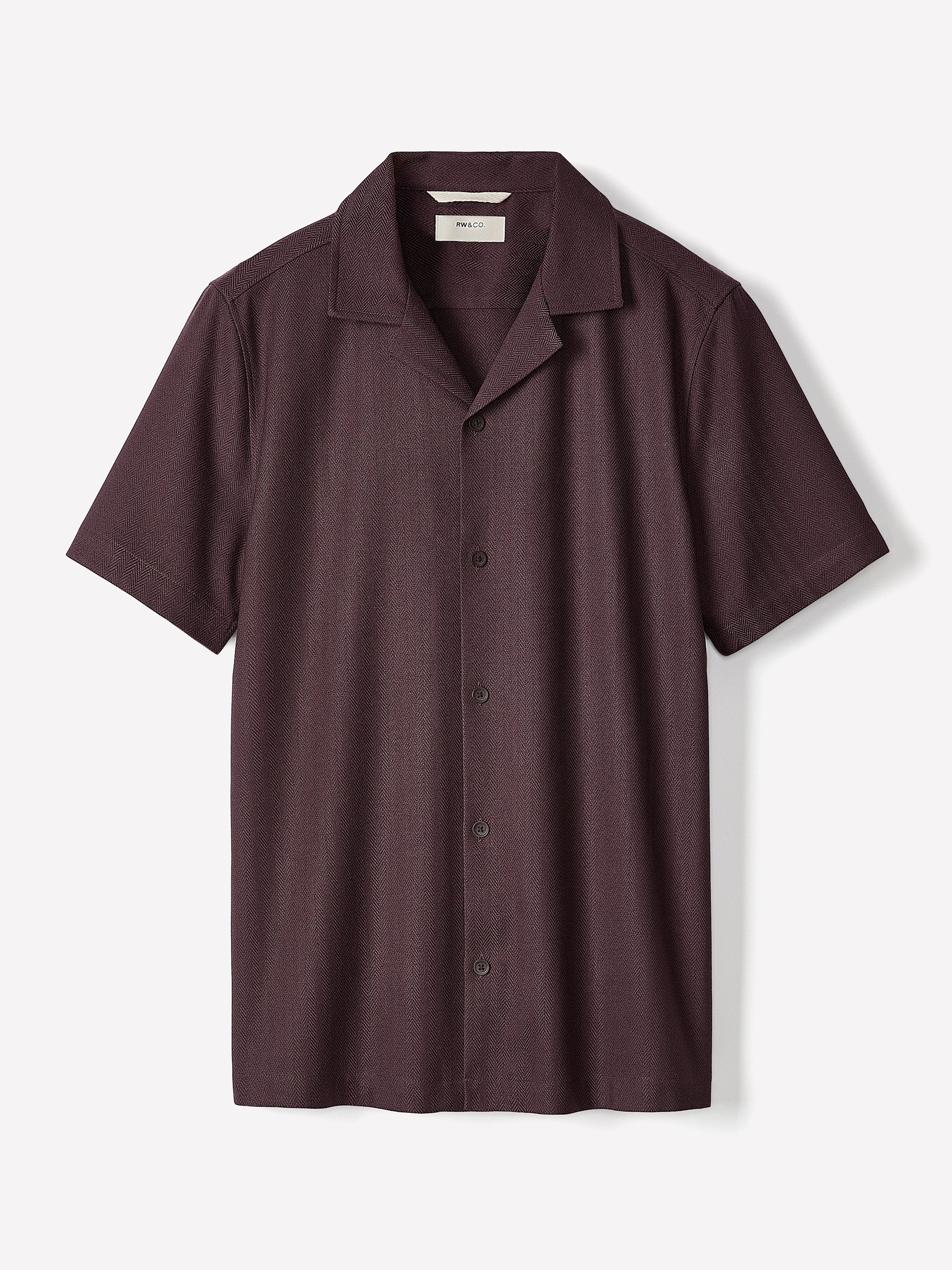 RW&CO Short-Sleeve Herringbone Shirt with Camp Collar