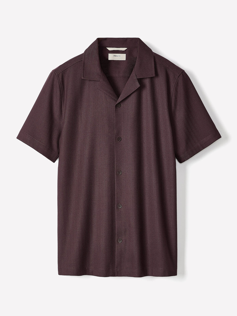 RW&CO Short-Sleeve Herringbone Shirt with Camp Collar