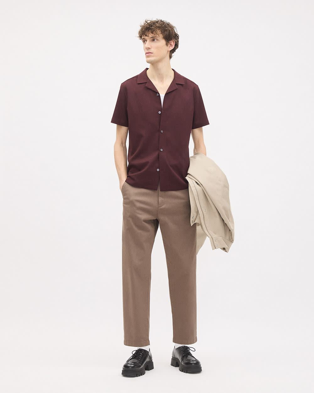 RW&CO Short-Sleeve Herringbone Shirt with Camp Collar