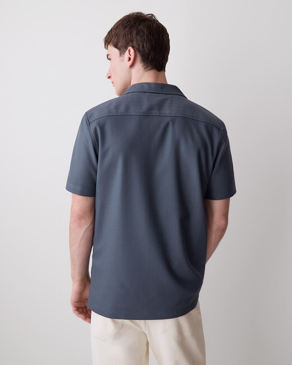 RW&CO Short-Sleeve Herringbone Shirt with Camp Collar
