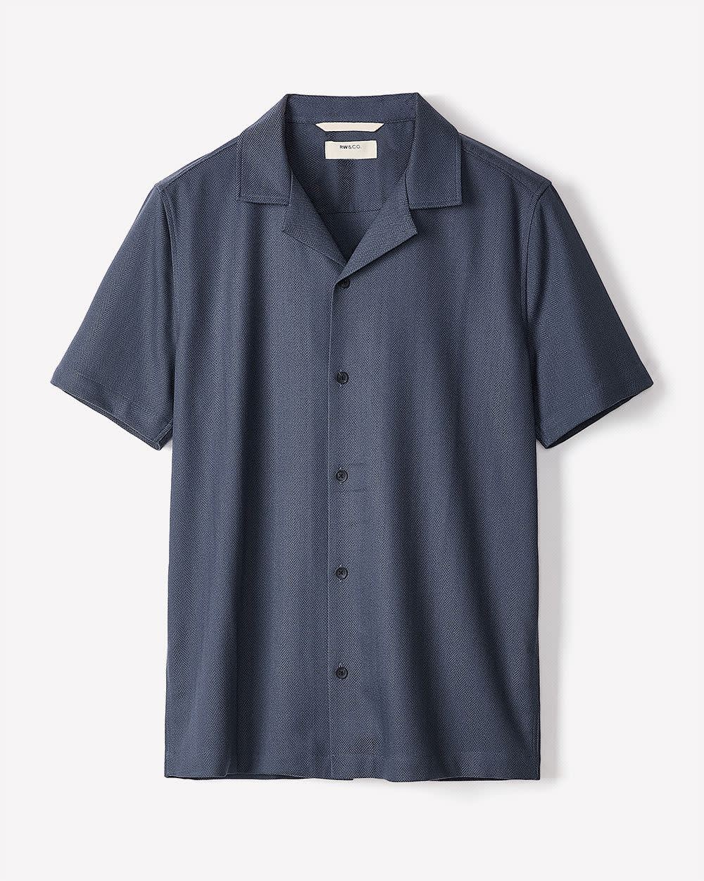 RW&CO Short-Sleeve Herringbone Shirt with Camp Collar