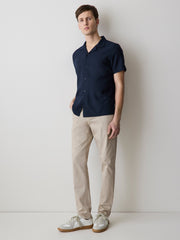 RW&CO Short-Sleeve Herringbone Shirt with Camp Collar