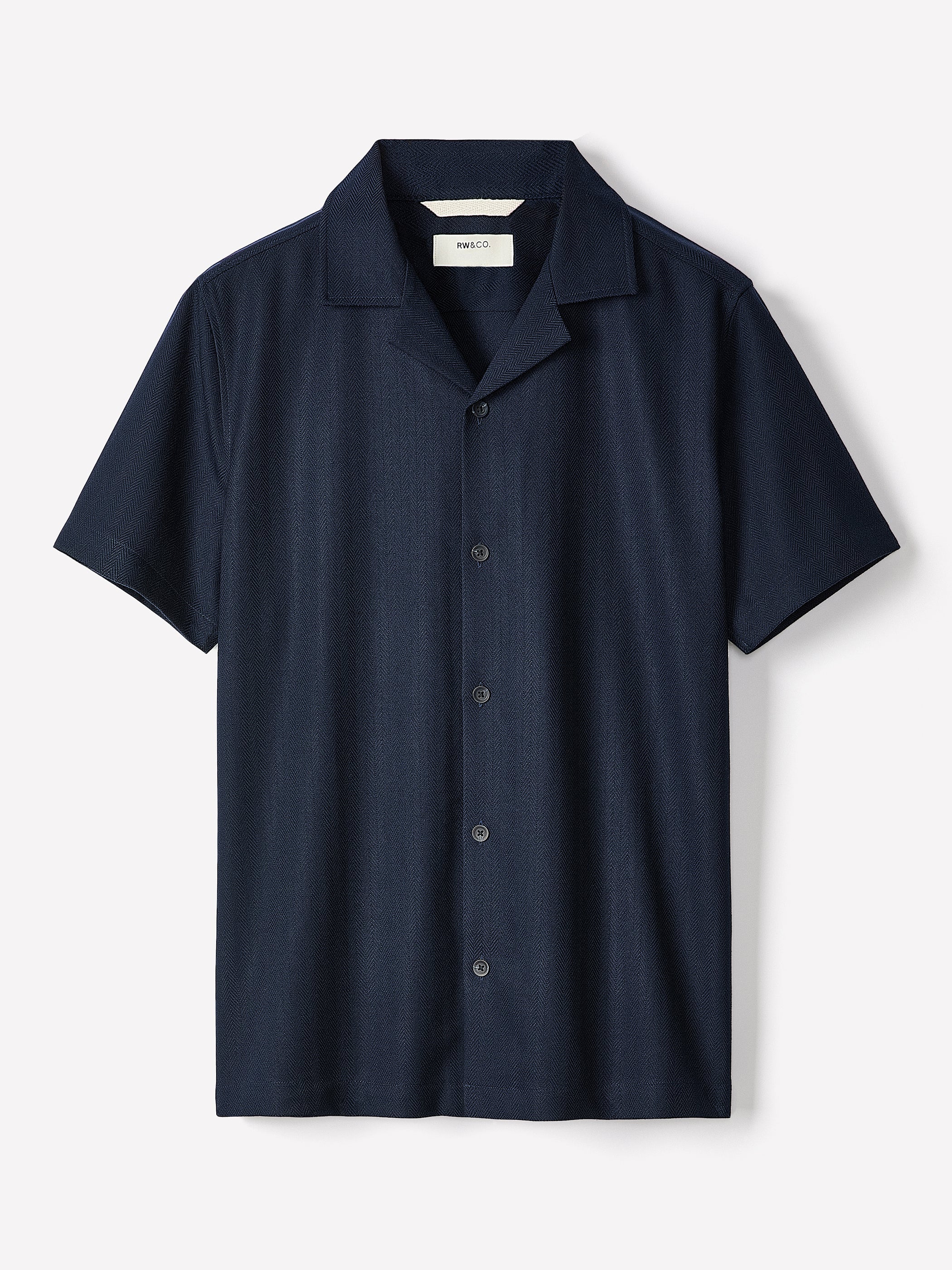 RW&CO Short-Sleeve Herringbone Shirt with Camp Collar
