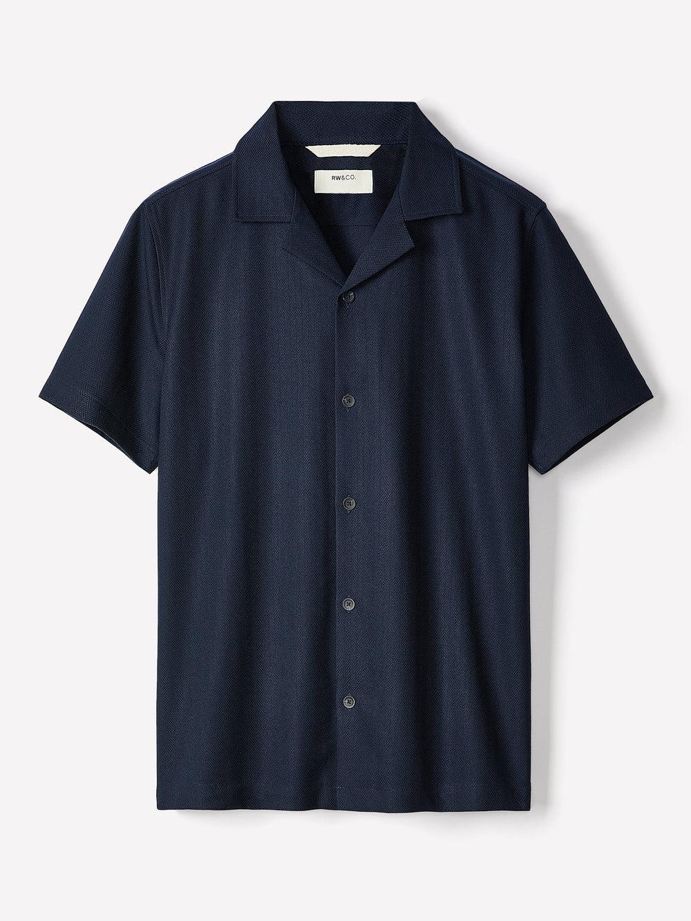 RW&CO Short-Sleeve Herringbone Shirt with Camp Collar