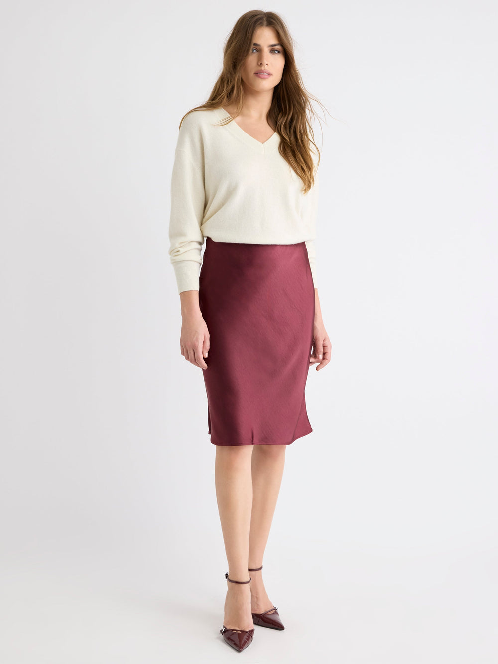 RW&CO Satin High-Rise Straight Knee-Length Skirt