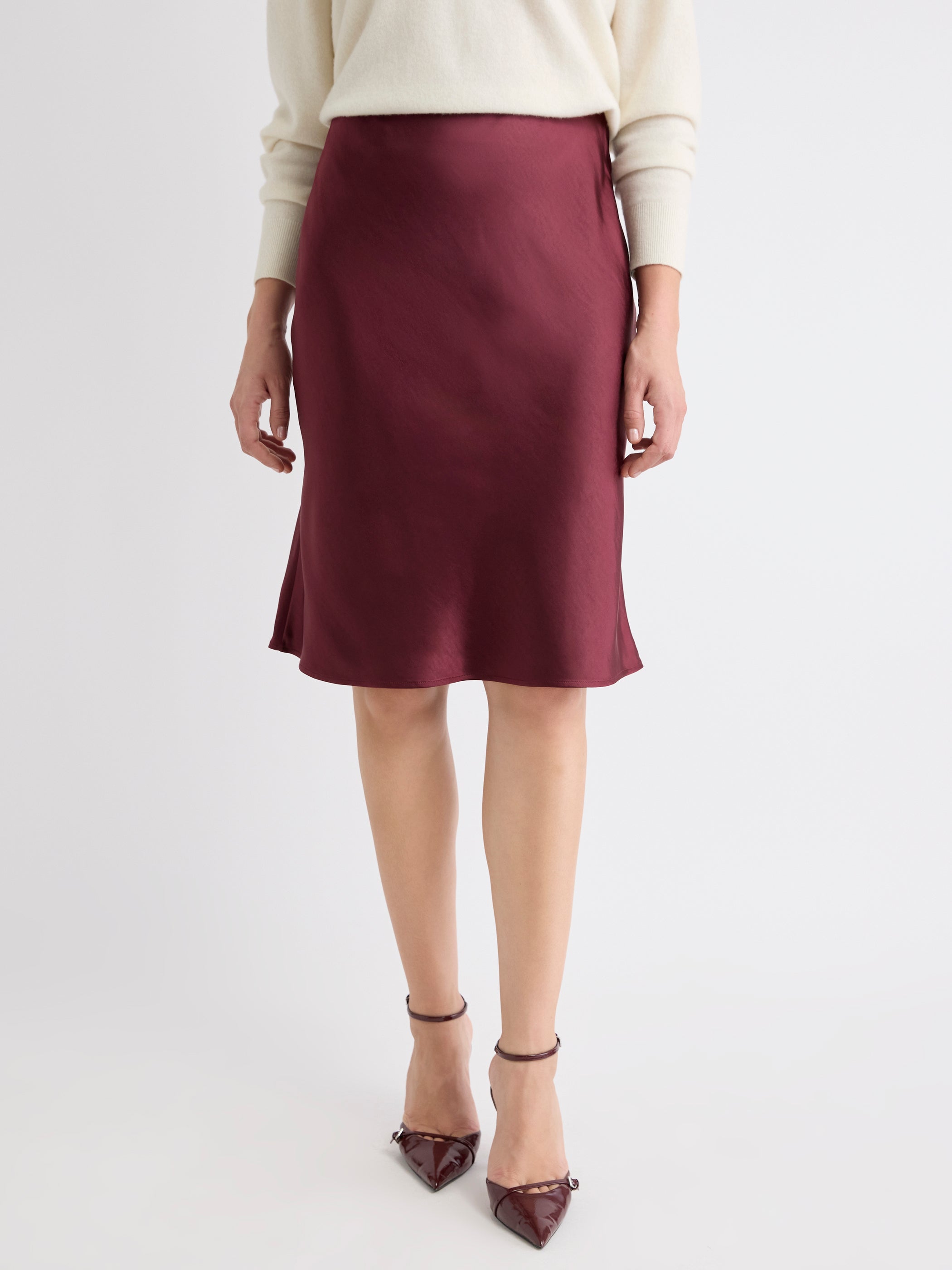 RW&CO Satin High-Rise Straight Knee-Length Skirt