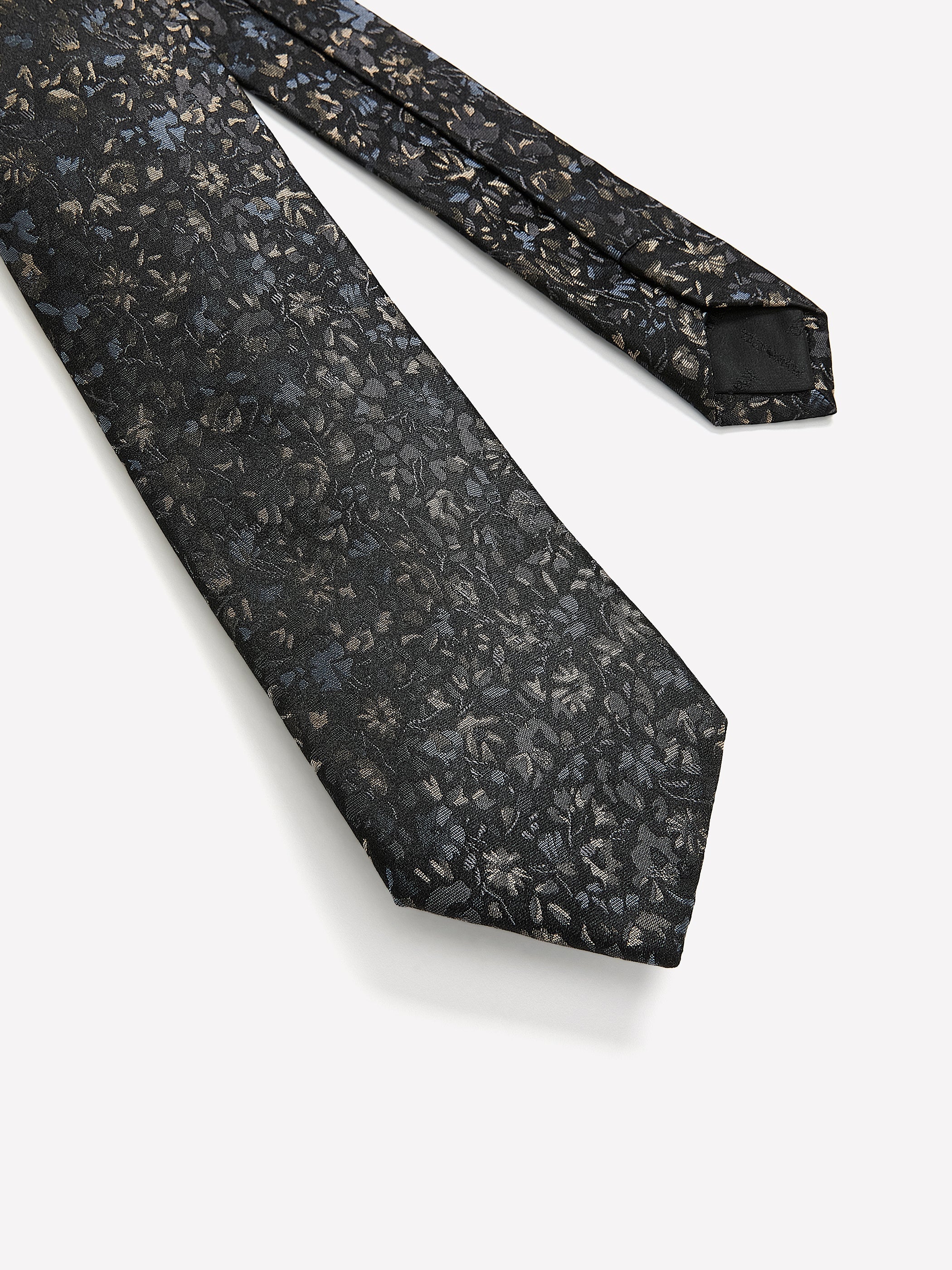 RW&CO Black Regular Tie with Floral Pattern