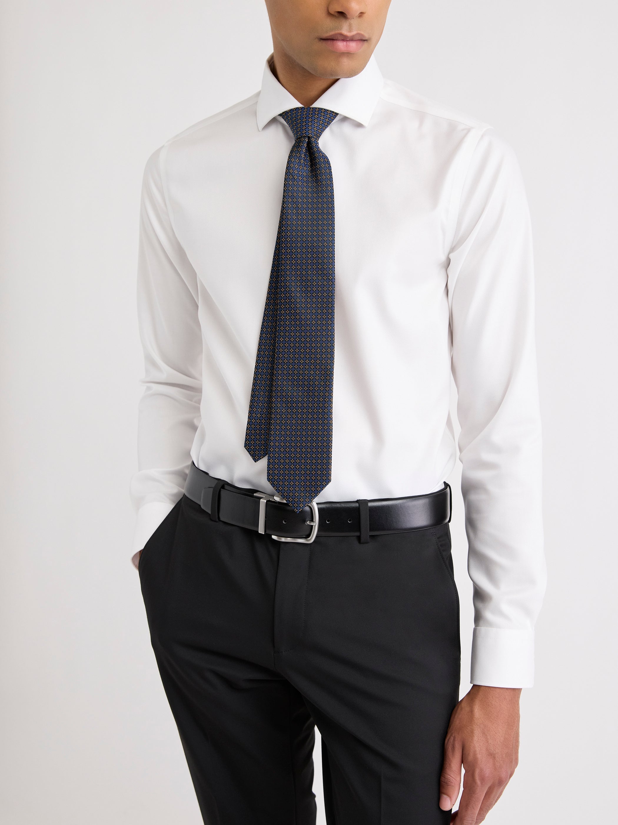 RW&CO Navy Regular Tie with Geometric Pattern