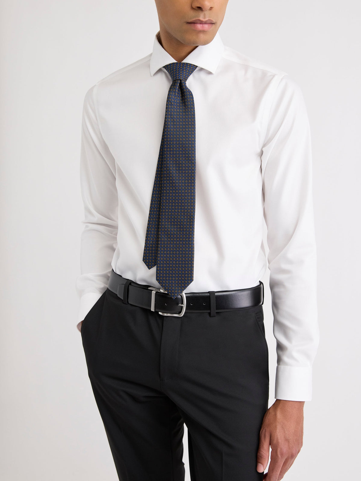 RW&CO Navy Regular Tie with Geometric Pattern