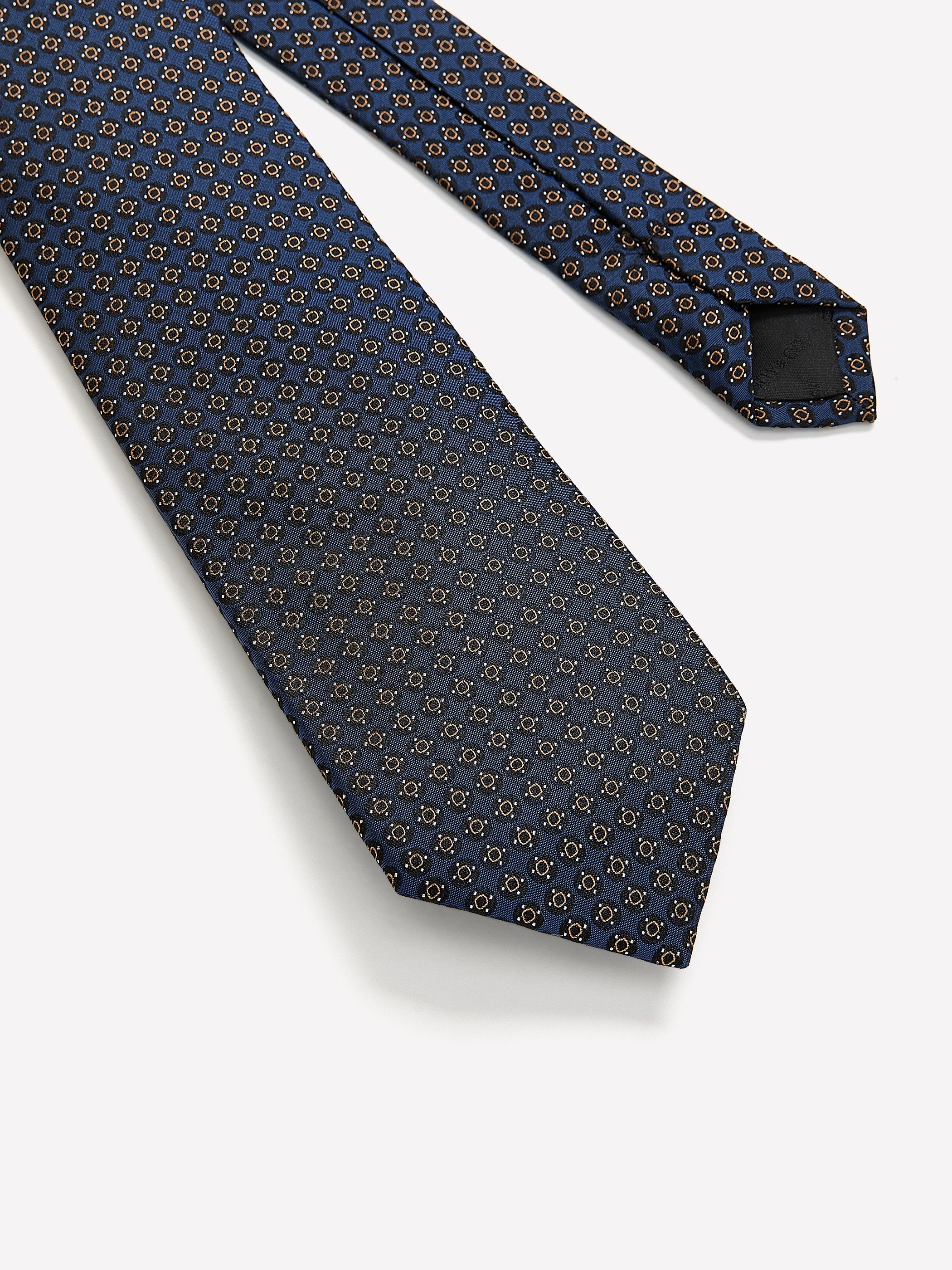 RW&CO Navy Regular Tie with Geometric Pattern