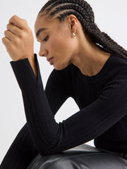 RW&CO Long-Sleeve Crew-Neck Bodycon Top with Pointelle Stitches