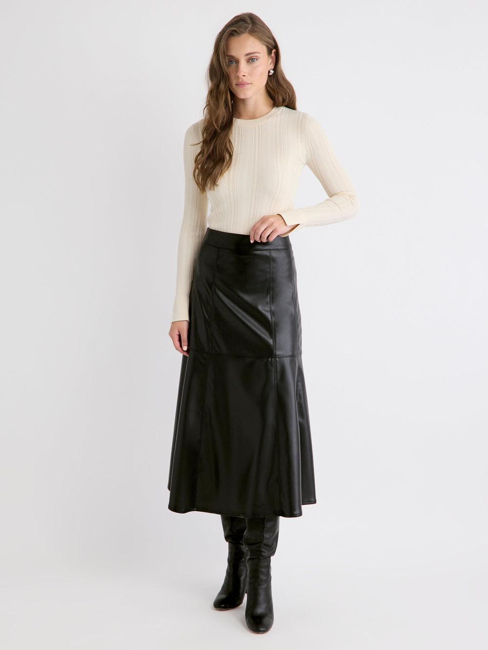RW&CO Long-Sleeve Crew-Neck Bodycon Top with Pointelle Stitches
