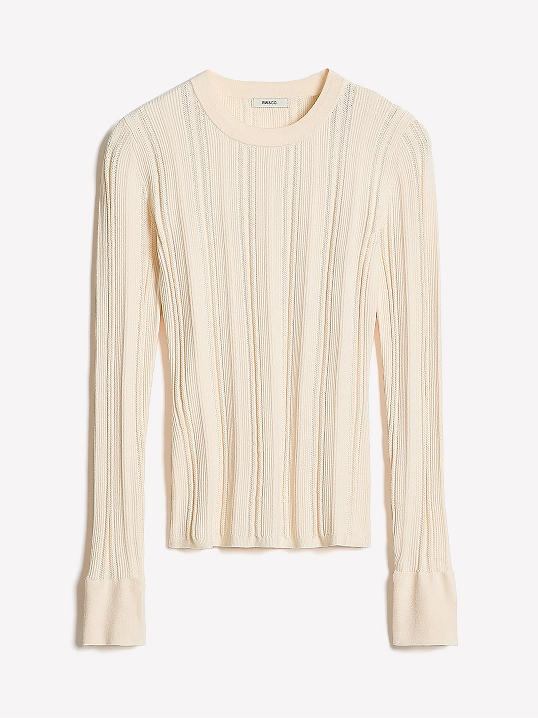 RW&CO Long-Sleeve Crew-Neck Bodycon Top with Pointelle Stitches