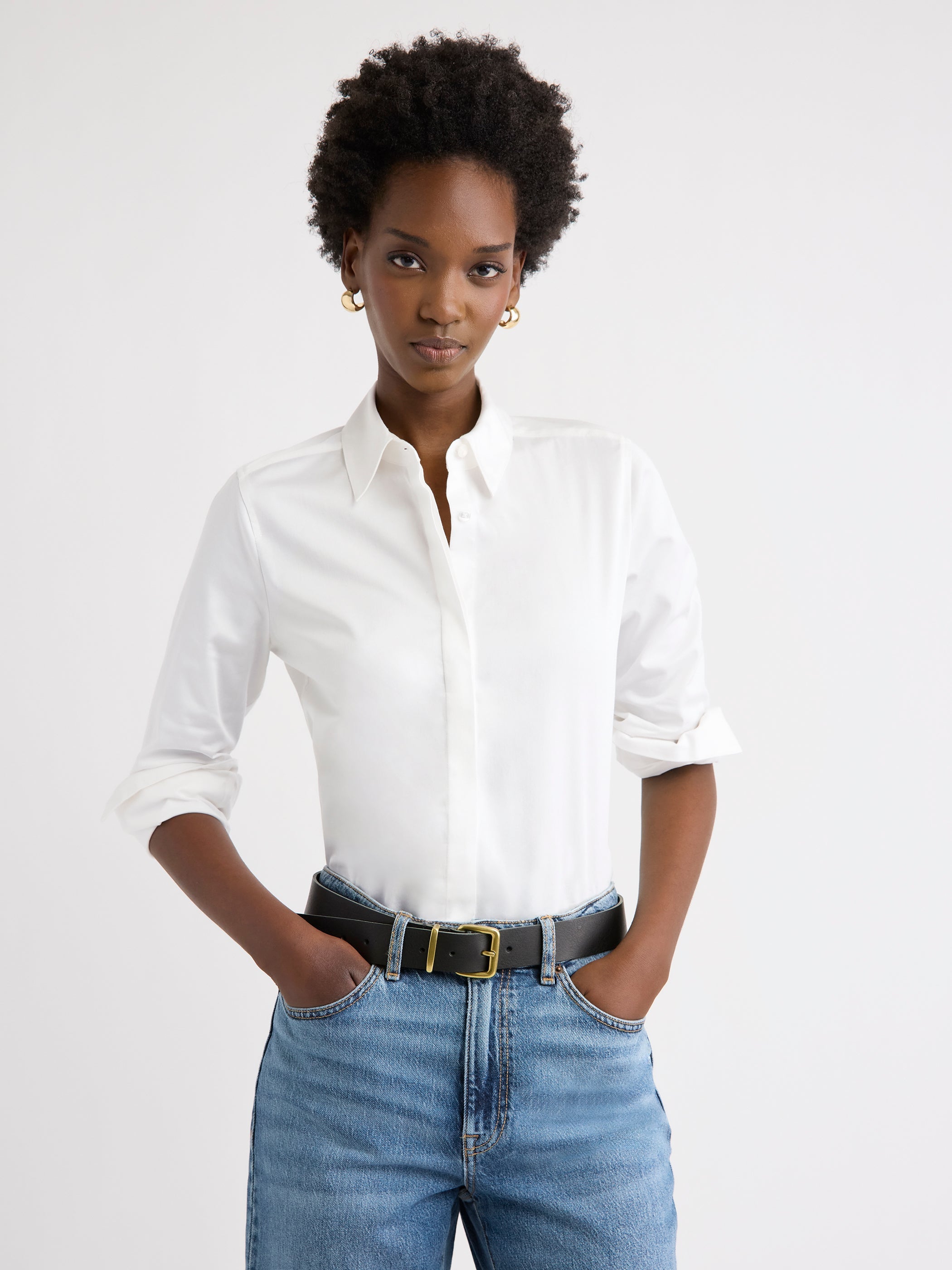 RW&CO Fitted Long-Sleeve Poplin Blouse