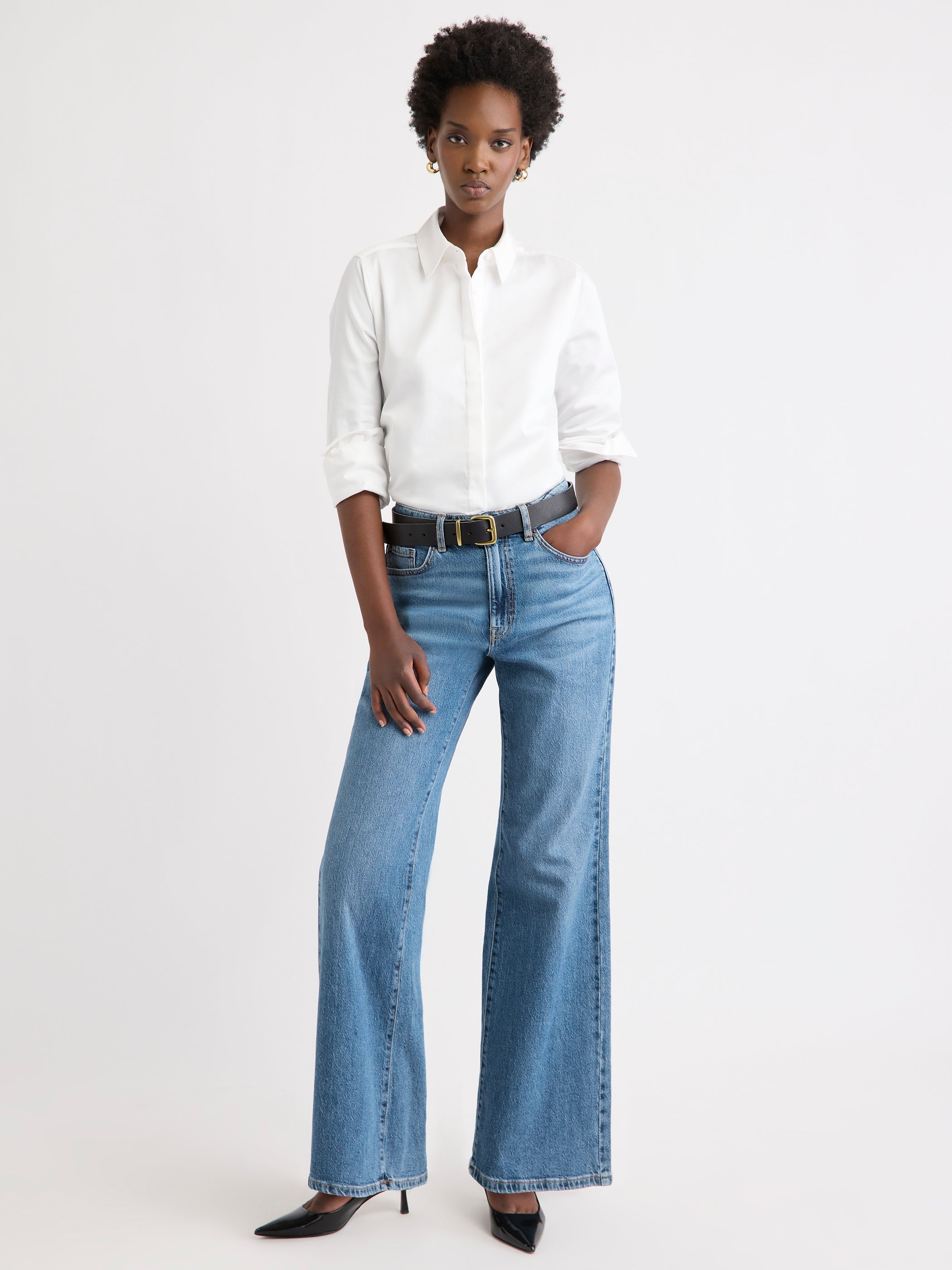 RW&CO Fitted Long-Sleeve Poplin Blouse