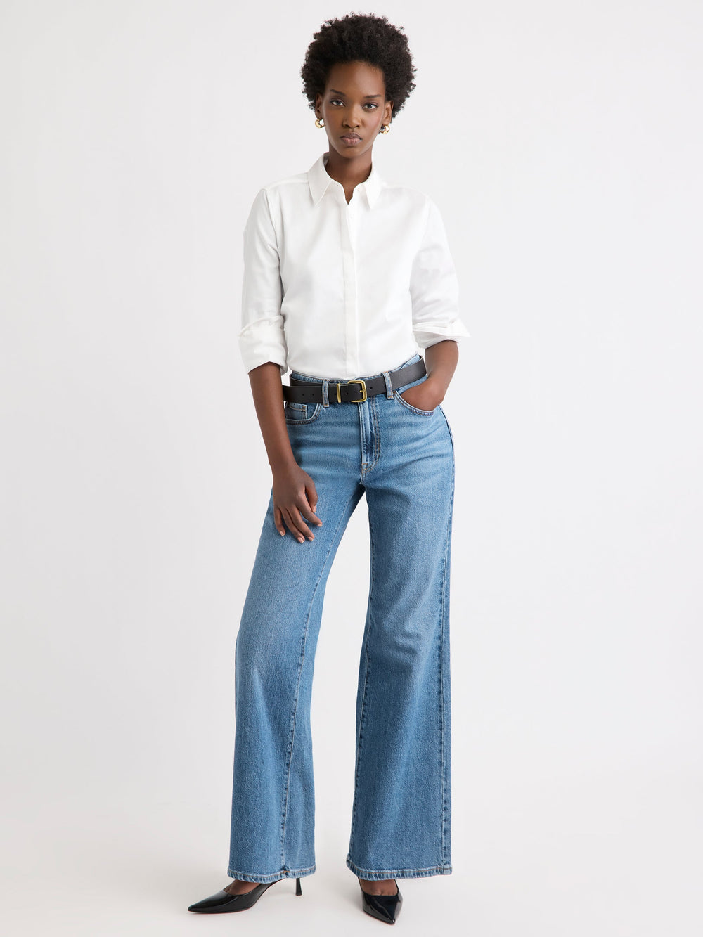 RW&CO Fitted Long-Sleeve Poplin Blouse