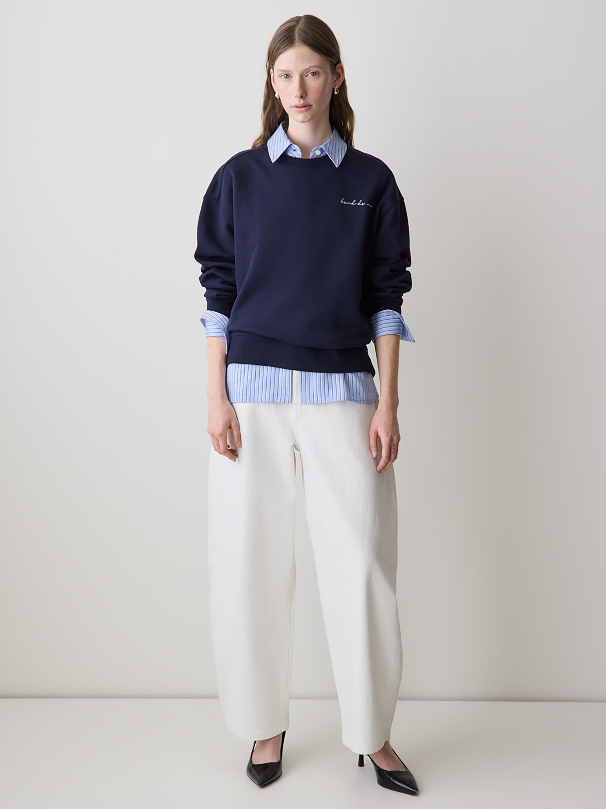 RW&CO Striped Fitted Long-Sleeve Poplin Blouse