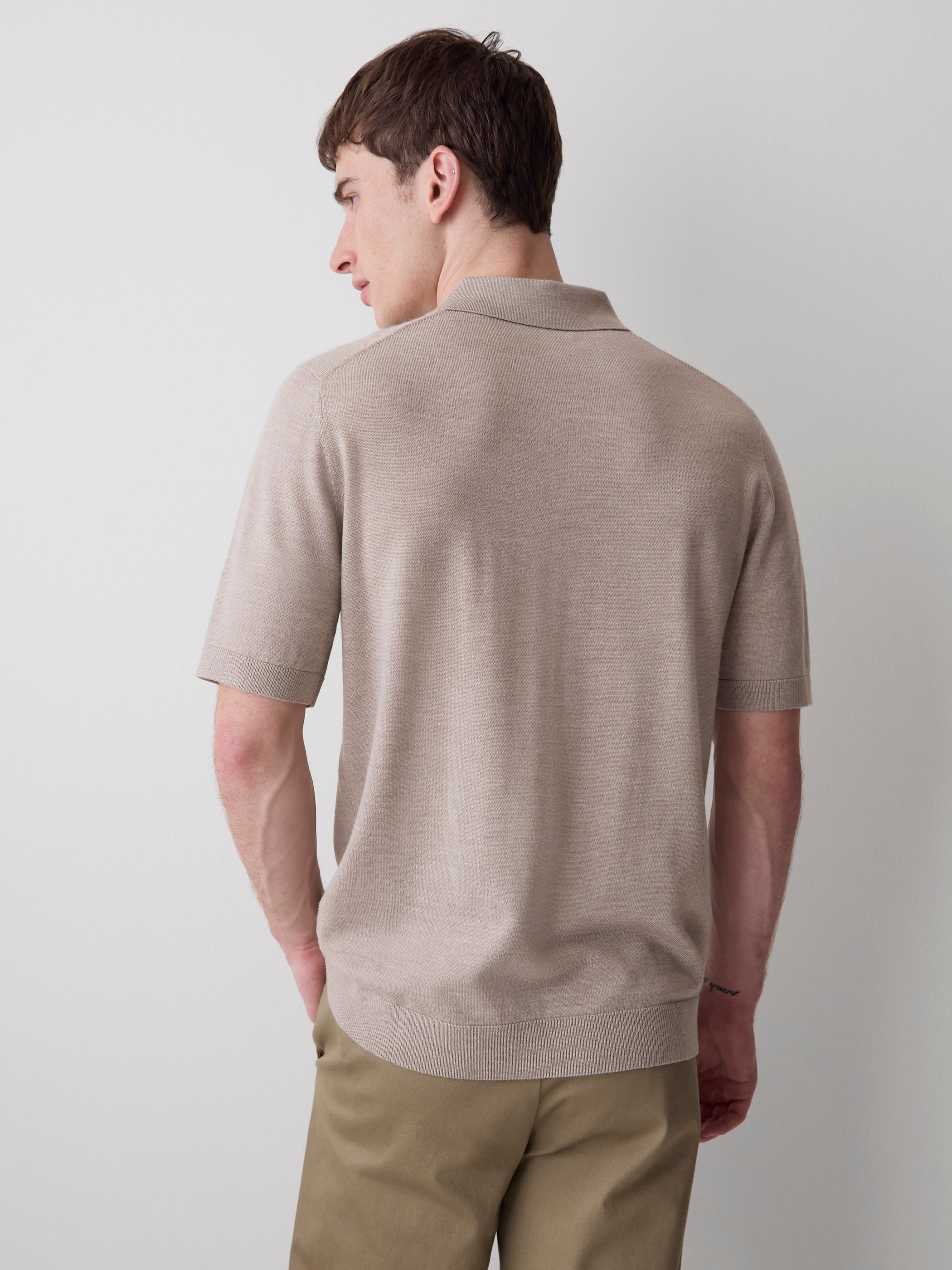 RW&CO Merino-Wool Short-Sleeve Polo Sweater