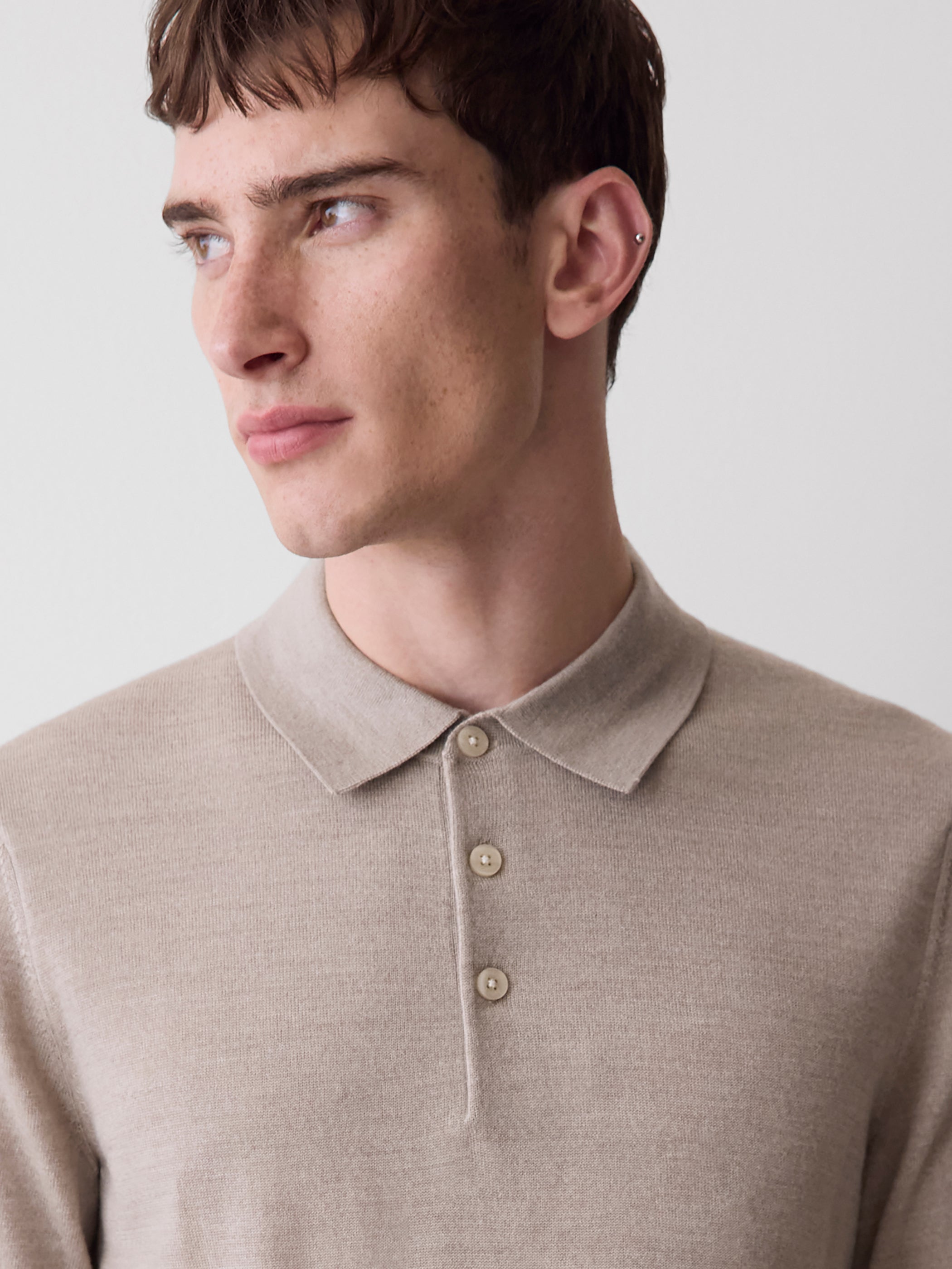 RW&CO Merino-Wool Short-Sleeve Polo Sweater
