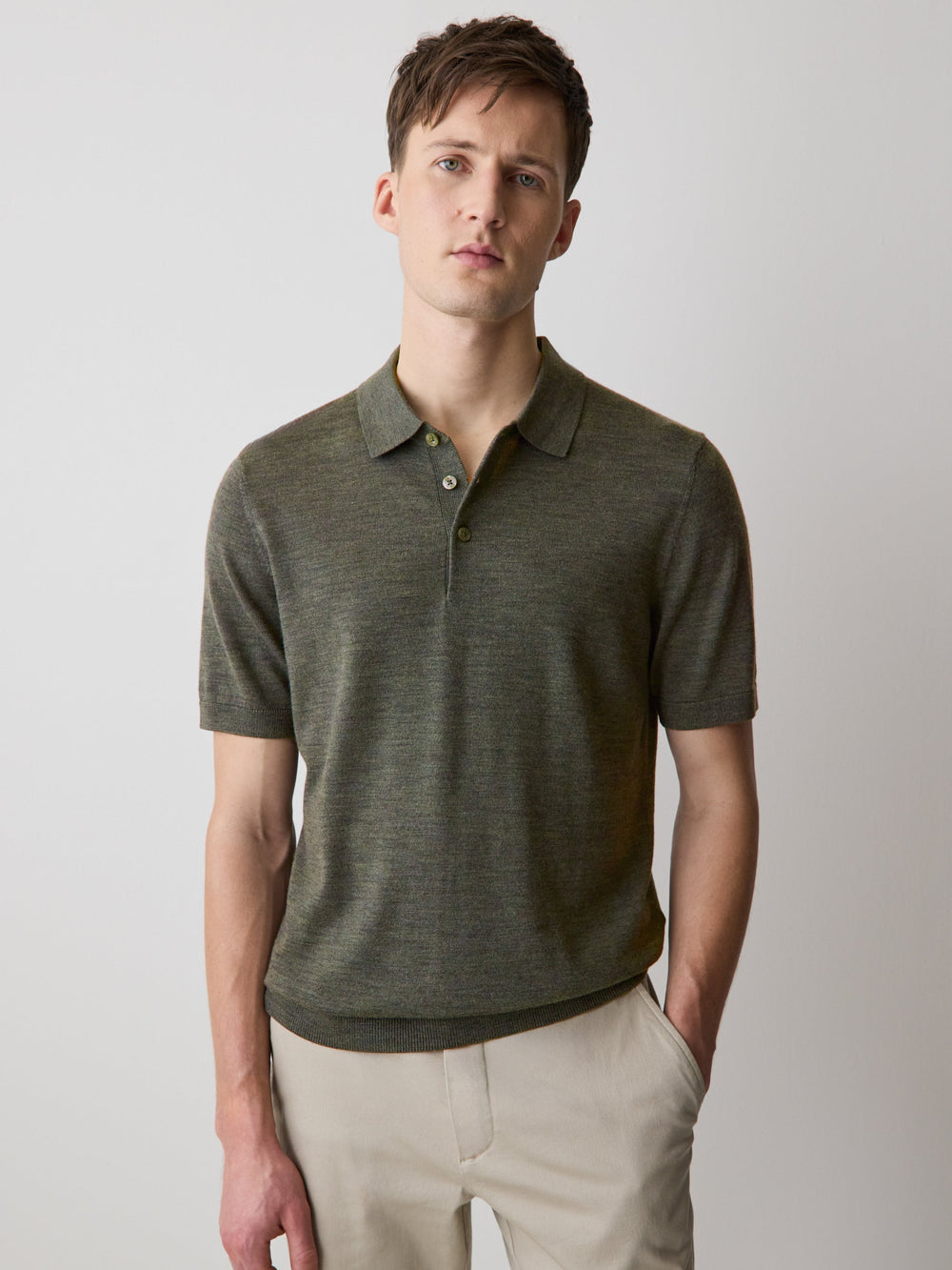 RW&CO Merino-Wool Short-Sleeve Polo Sweater