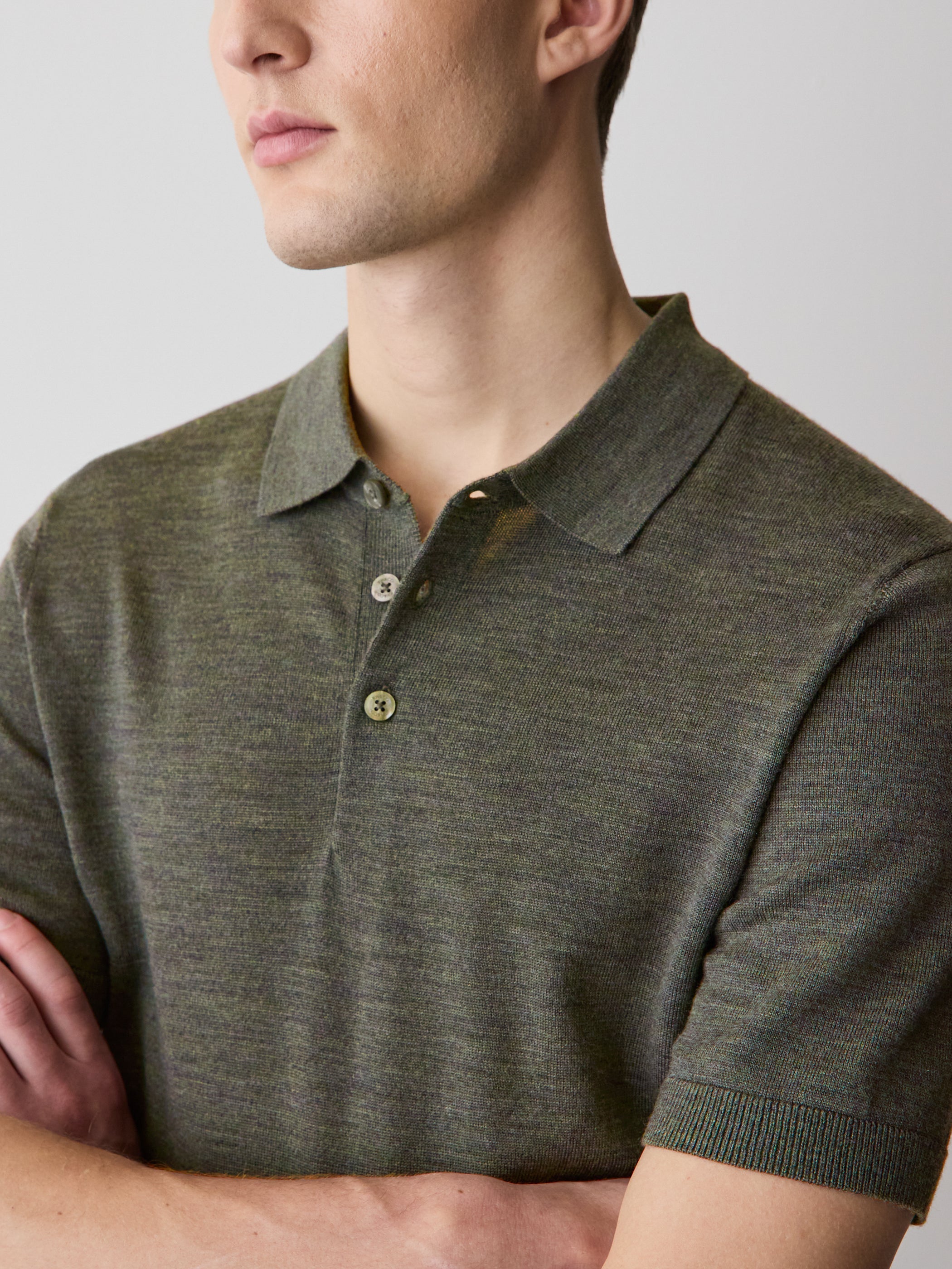 RW&CO Merino-Wool Short-Sleeve Polo Sweater