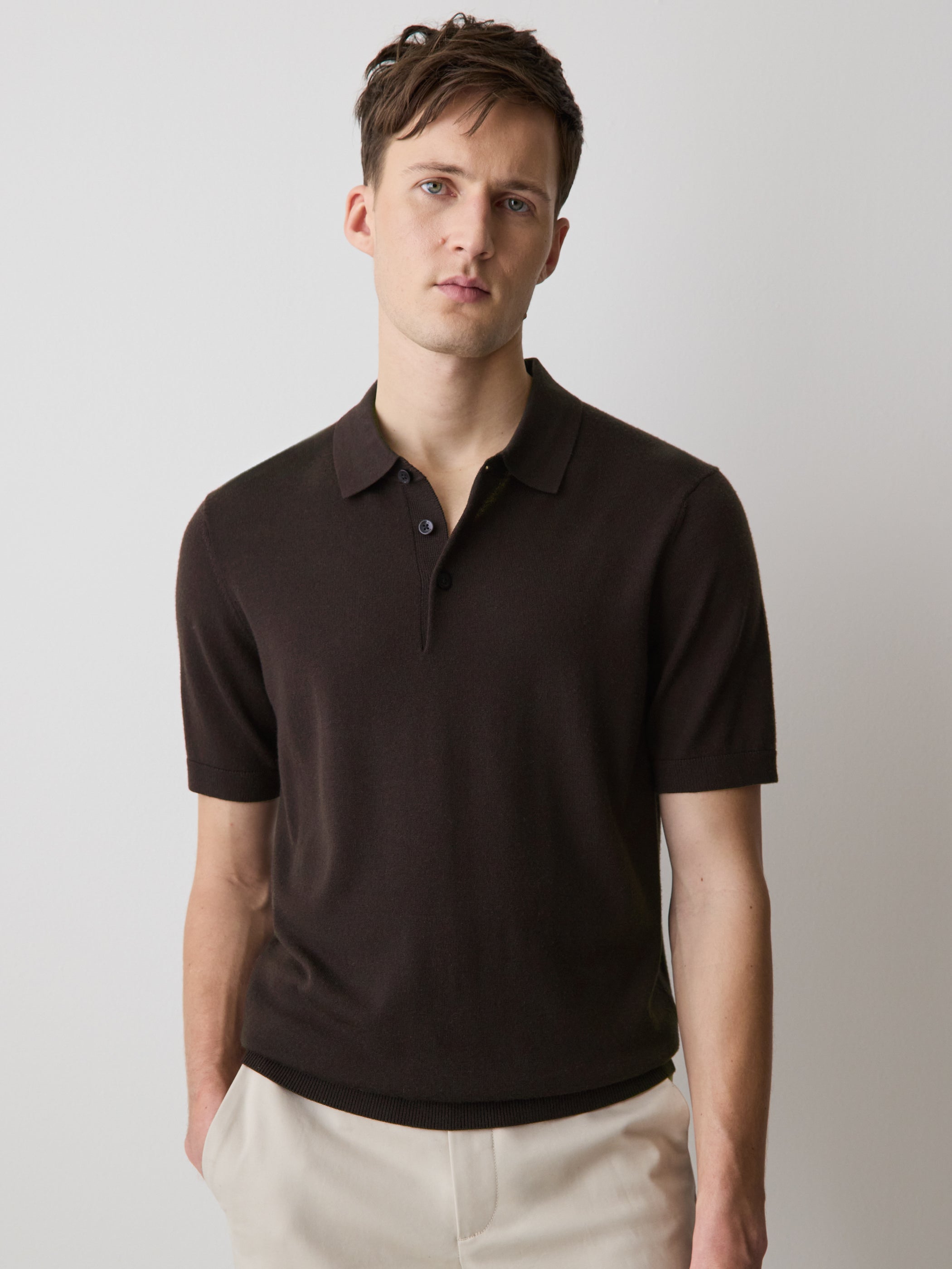 RW&CO Merino-Wool Short-Sleeve Polo Sweater