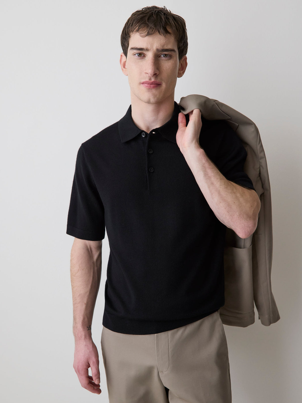 RW&CO Merino-Wool Short-Sleeve Polo Sweater