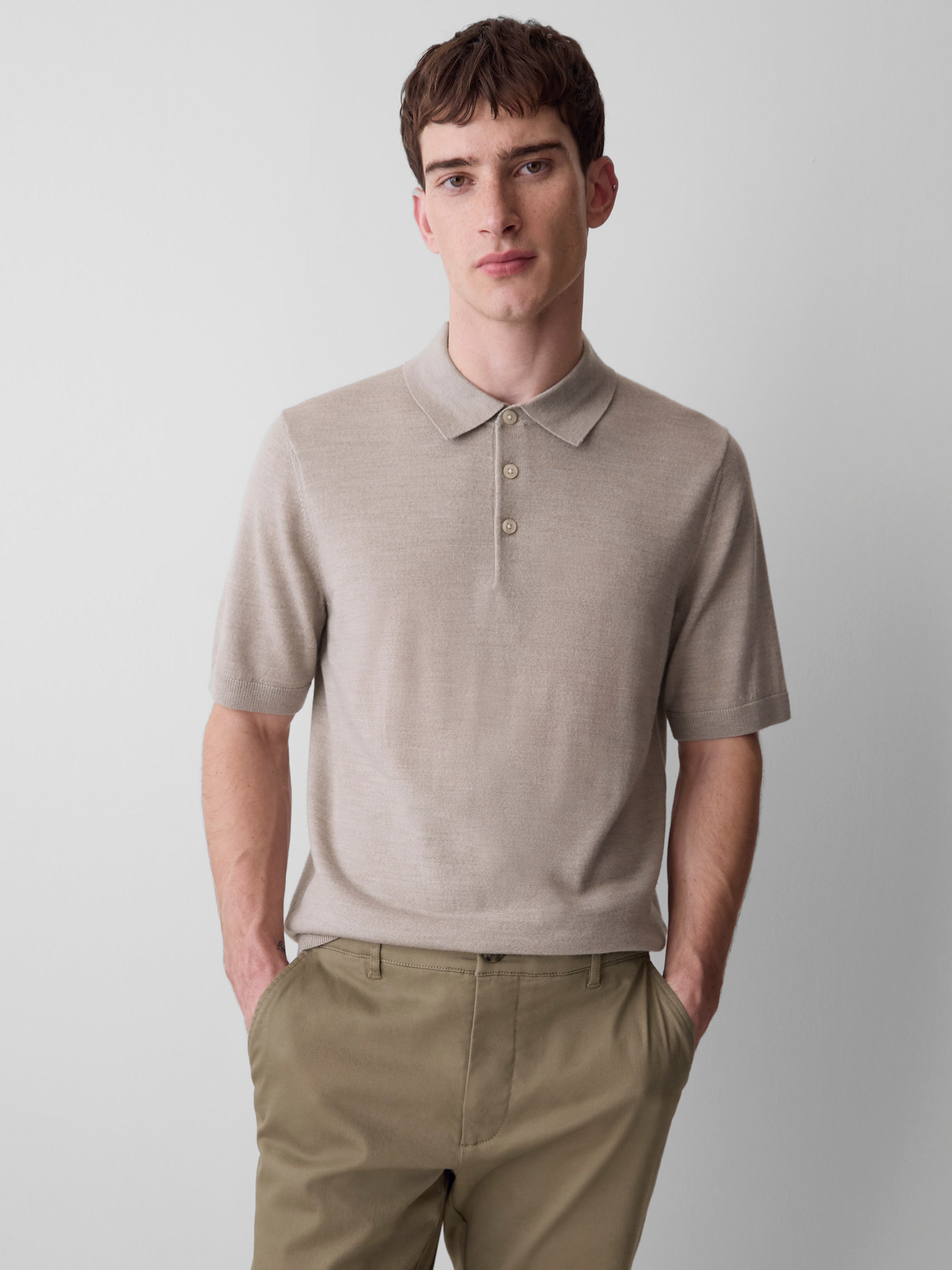 RW&CO Merino-Wool Short-Sleeve Polo Sweater